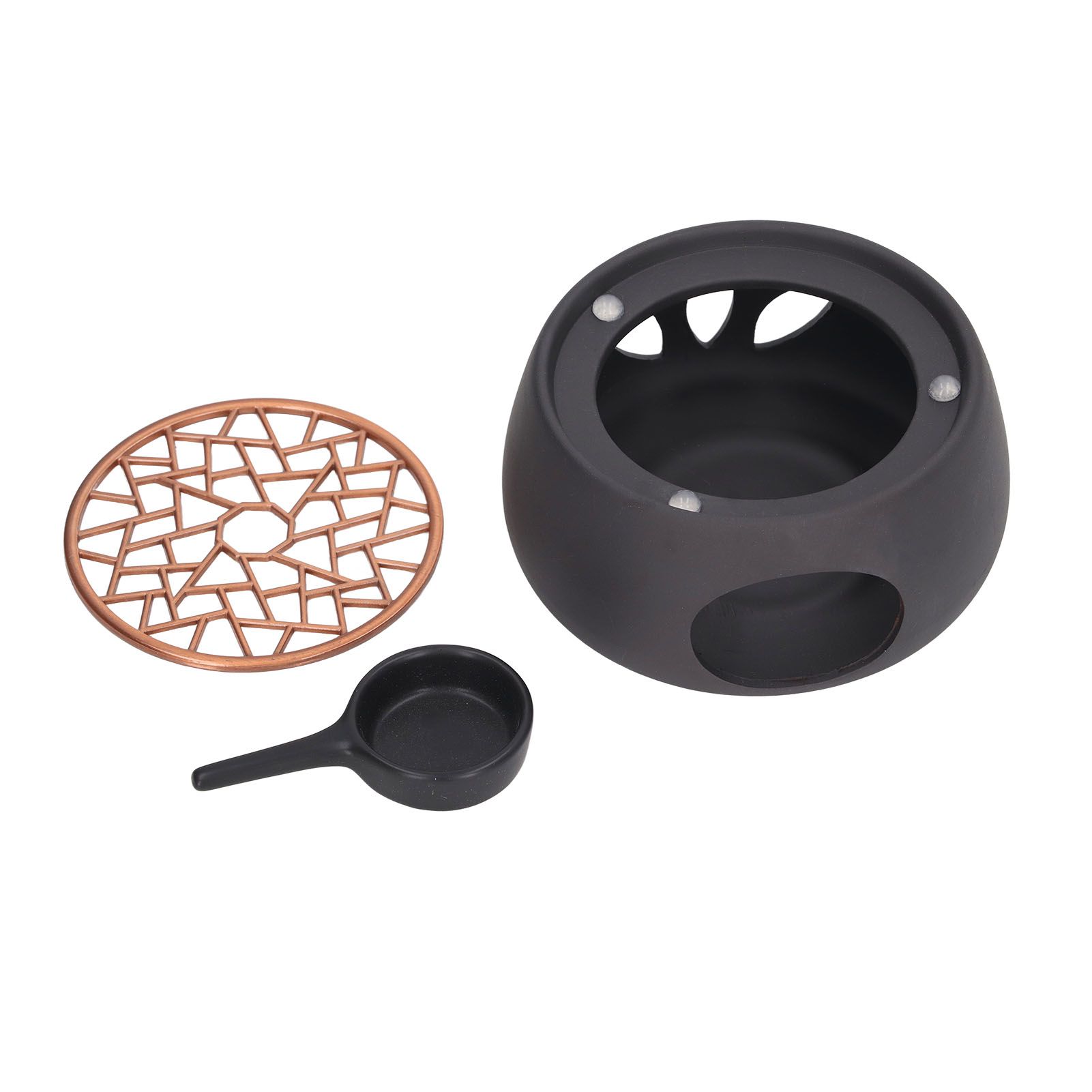 Teapot Warmer Base Ceramic Candle Heater Tea Coffee Milk Light Warmer with Purple Iron Pad for Home Black A Pad - Image 1
