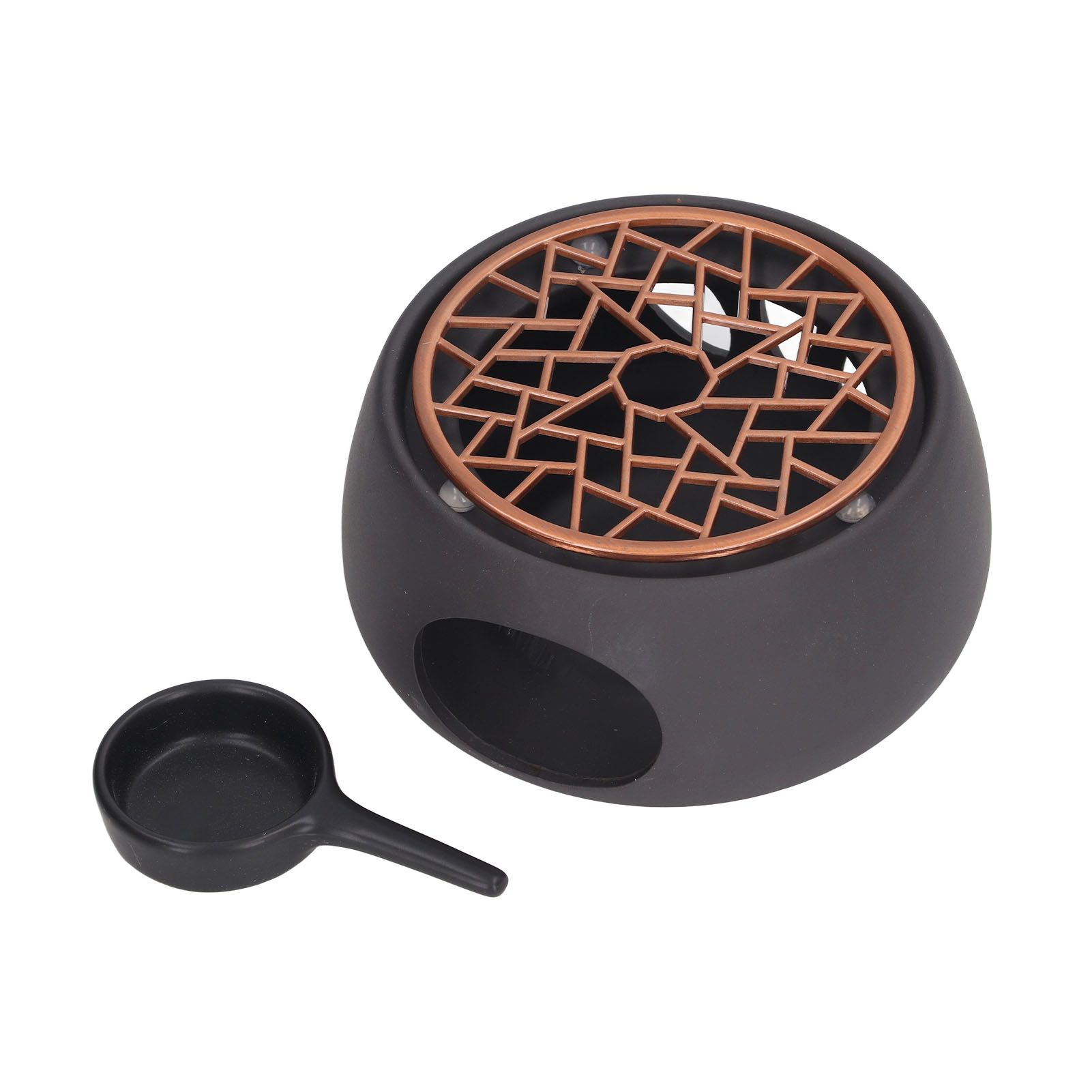 Teapot Warmer Base Ceramic Candle Heater Tea Coffee Milk Light Warmer with Purple Iron Pad for Home Black A Pad - Image 2