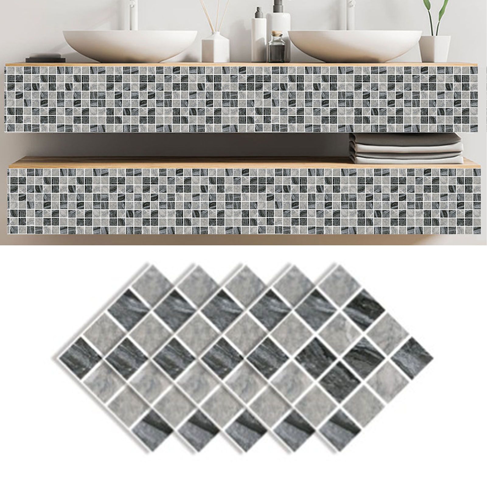 30PCS Mosaic Wallpaper PVC 3D Waterproof Oil Proof Self Adhesive Wall Sticker for Kitchen Countertops Light Grey Lattice - Image 5