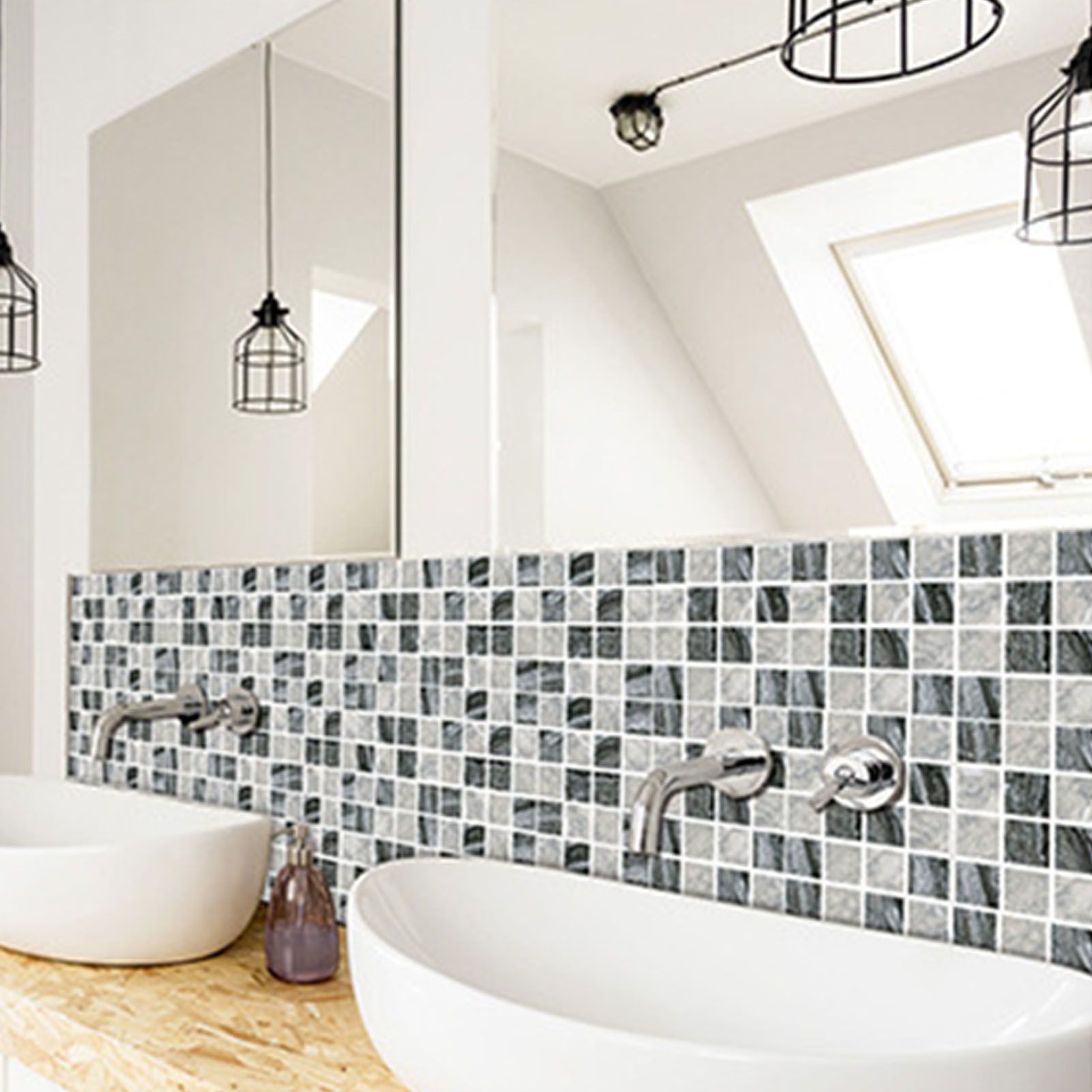 30PCS Mosaic Wallpaper PVC 3D Waterproof Oil Proof Self Adhesive Wall Sticker for Kitchen Countertops Light Grey Lattice - Image 6