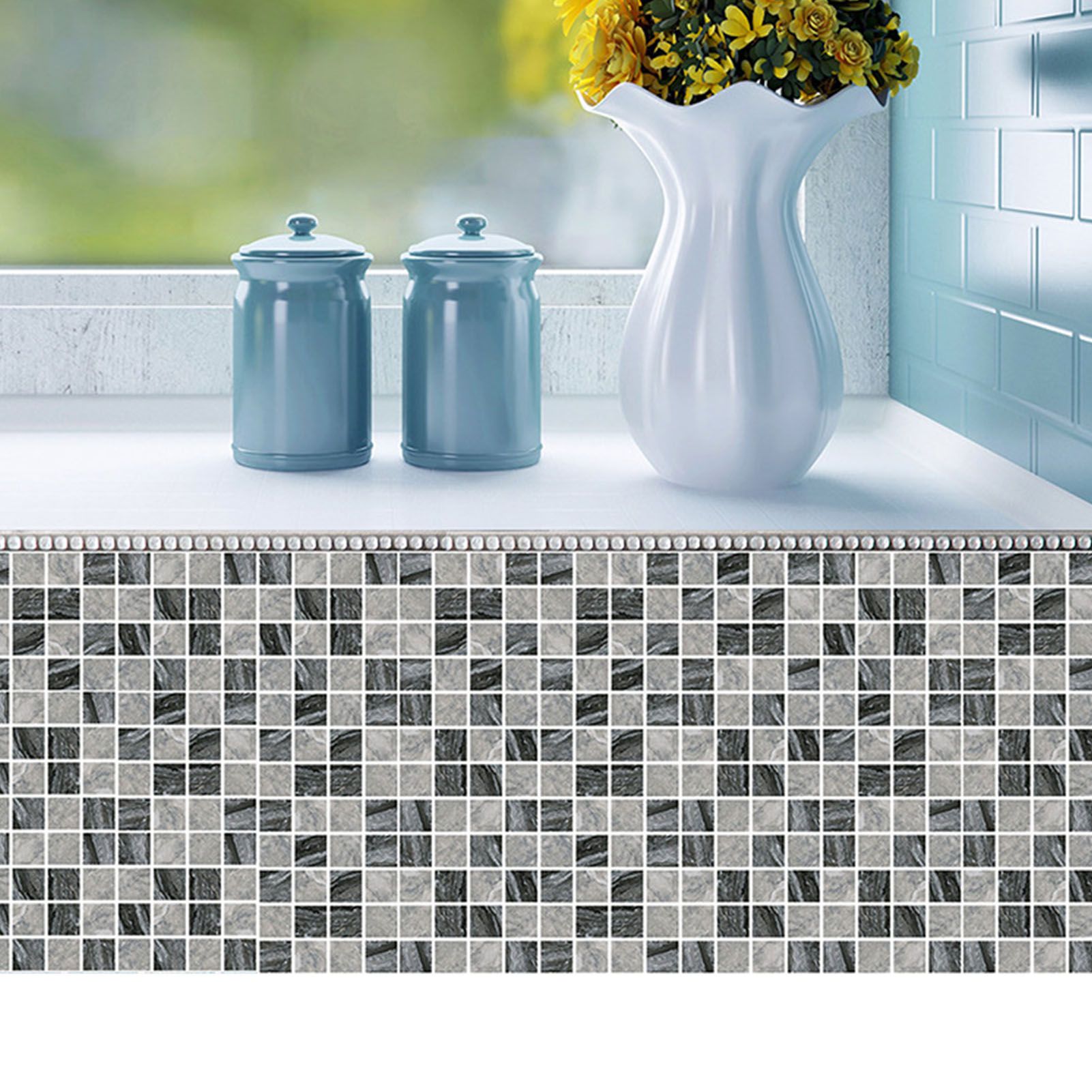 30PCS Mosaic Wallpaper PVC 3D Waterproof Oil Proof Self Adhesive Wall Sticker for Kitchen Countertops Light Grey Lattice - Image 7