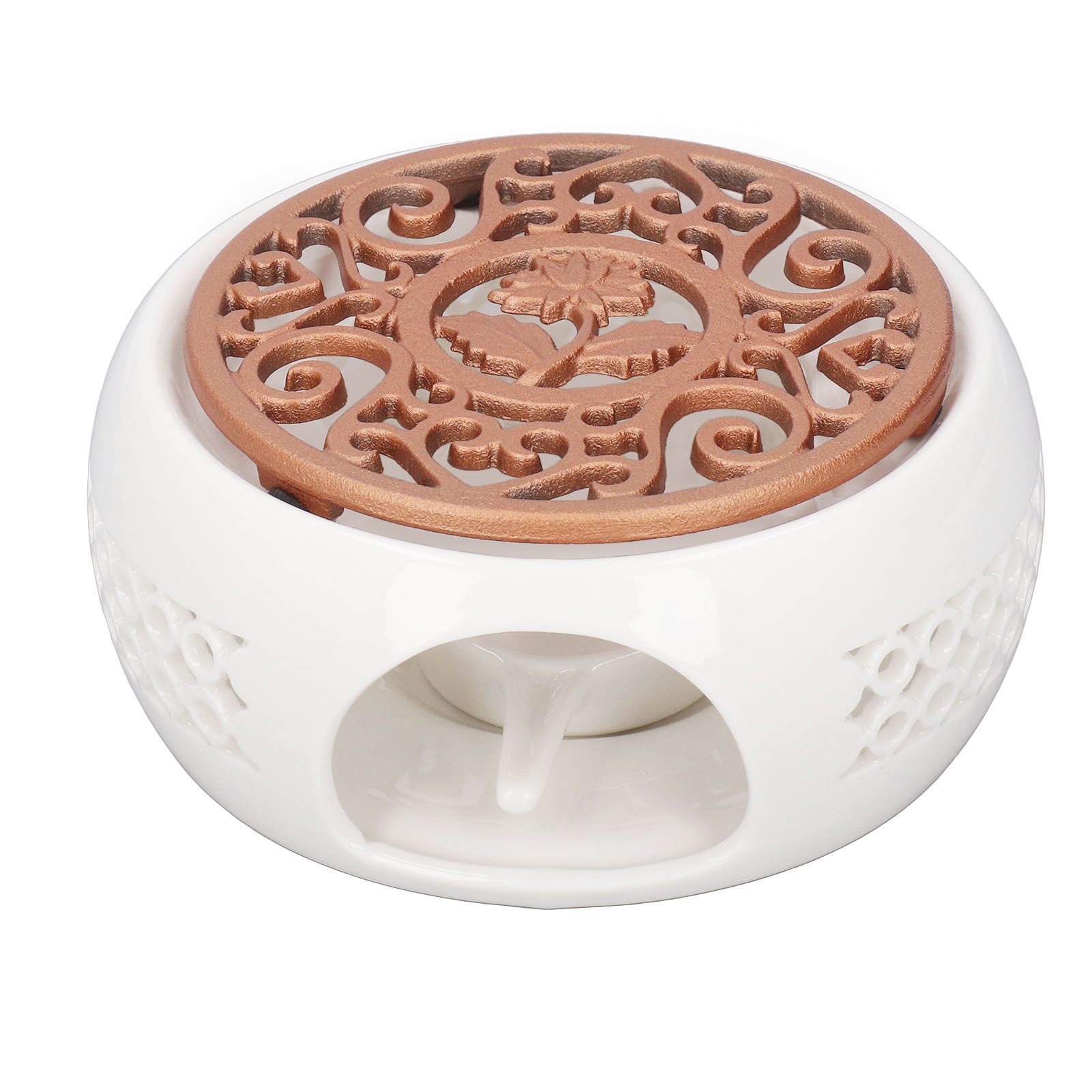 Ceramic Teapot Warmer Hollowed Pad Concave Bottom Practical Multifunction Teapot Heater for Family Office Cafe - Image 7
