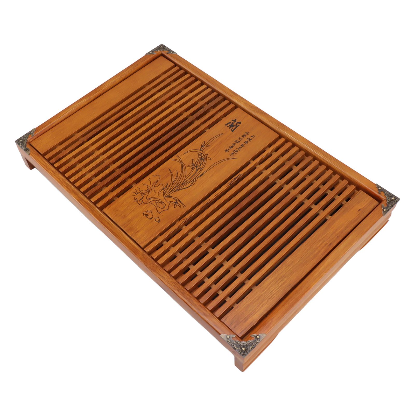 Kungfu Tea Tray Chinese Gongfu Tea Tray Drainage Water Storage Wood Tea Table with Drain Pipe Yellow Orchid - Image 6
