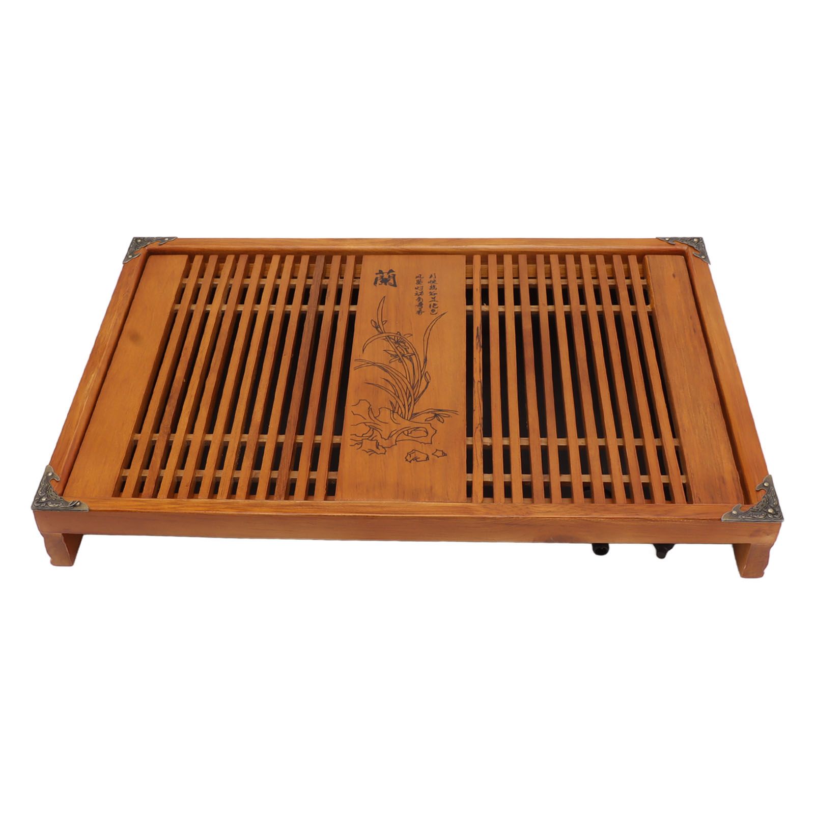 Kungfu Tea Tray Chinese Gongfu Tea Tray Drainage Water Storage Wood Tea Table with Drain Pipe Yellow Orchid - Image 7