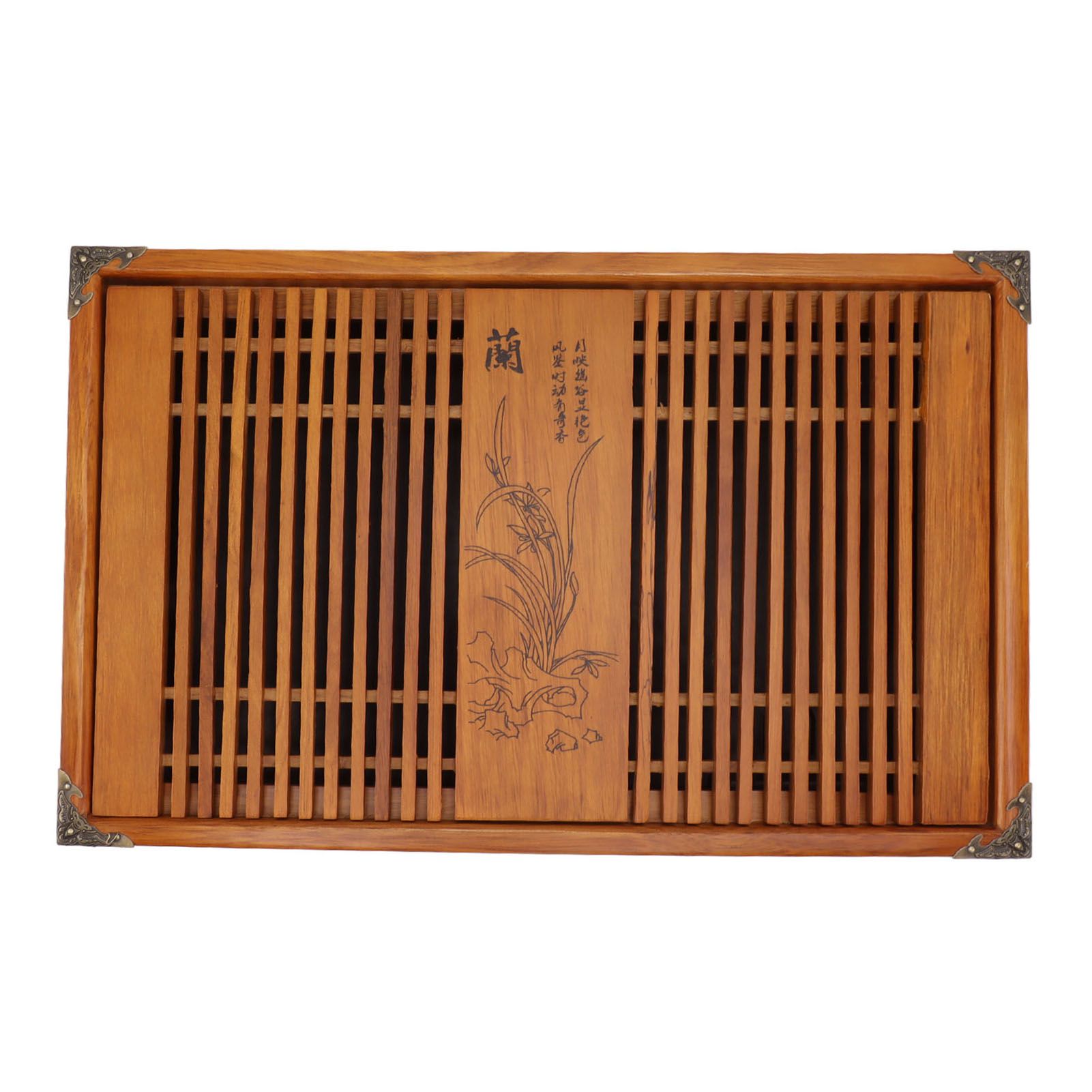 Kungfu Tea Tray Chinese Gongfu Tea Tray Drainage Water Storage Wood Tea Table with Drain Pipe Yellow Orchid - Image 8