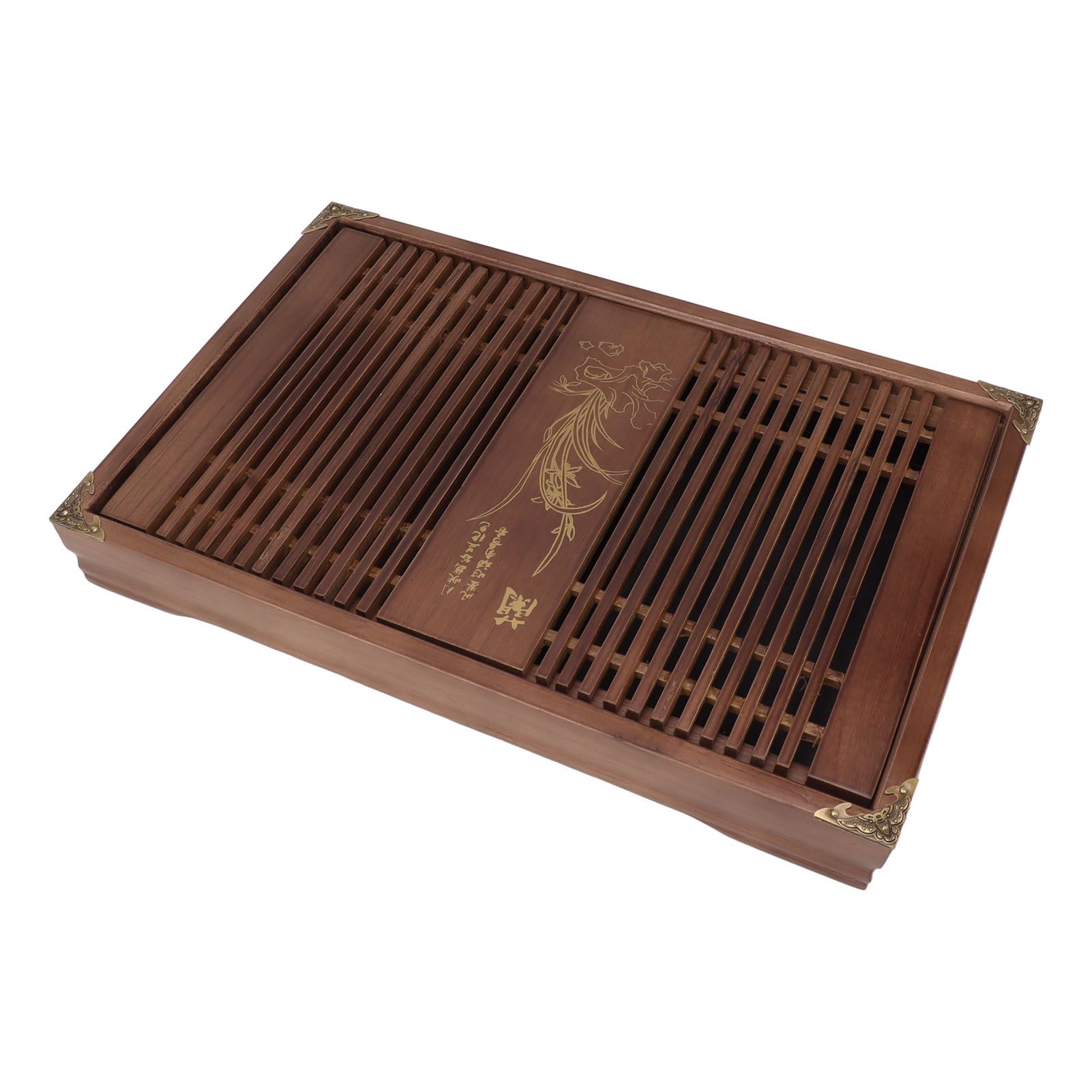Kungfu Tea Tray Chinese Gongfu Tea Tray Drainage Water Storage Wood Tea Table with Drain Pipe Light Black Orchid - Image 3