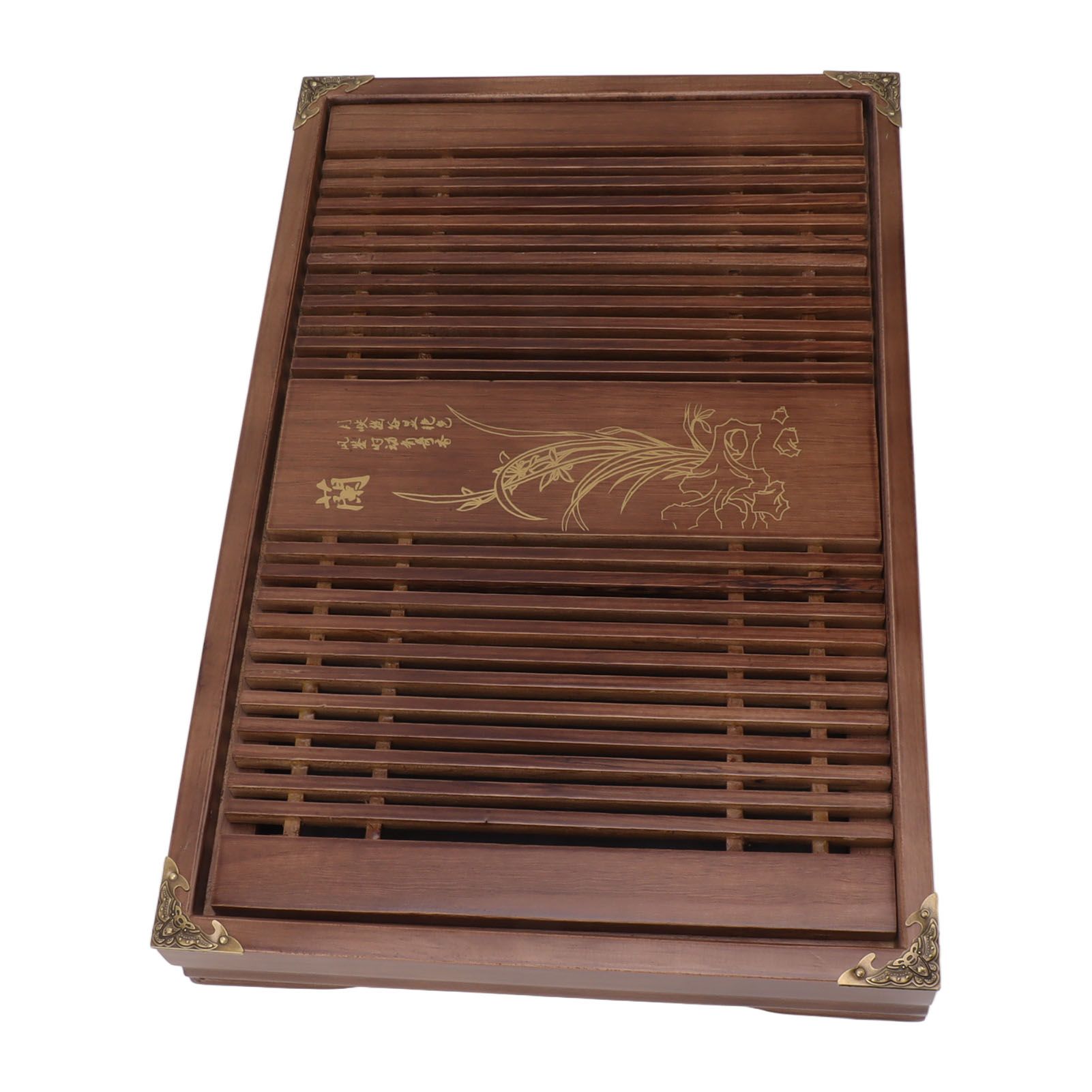 Kungfu Tea Tray Chinese Gongfu Tea Tray Drainage Water Storage Wood Tea Table with Drain Pipe Light Black Orchid - Image 4