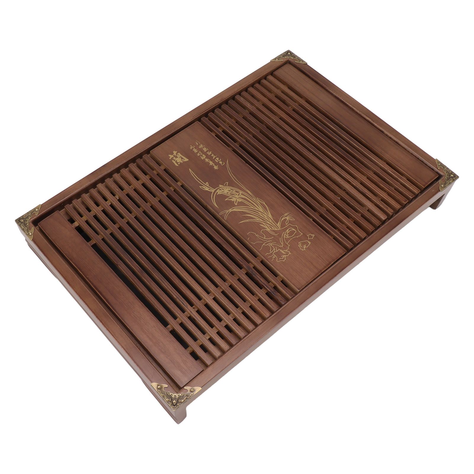 Kungfu Tea Tray Chinese Gongfu Tea Tray Drainage Water Storage Wood Tea Table with Drain Pipe Light Black Orchid - Image 5