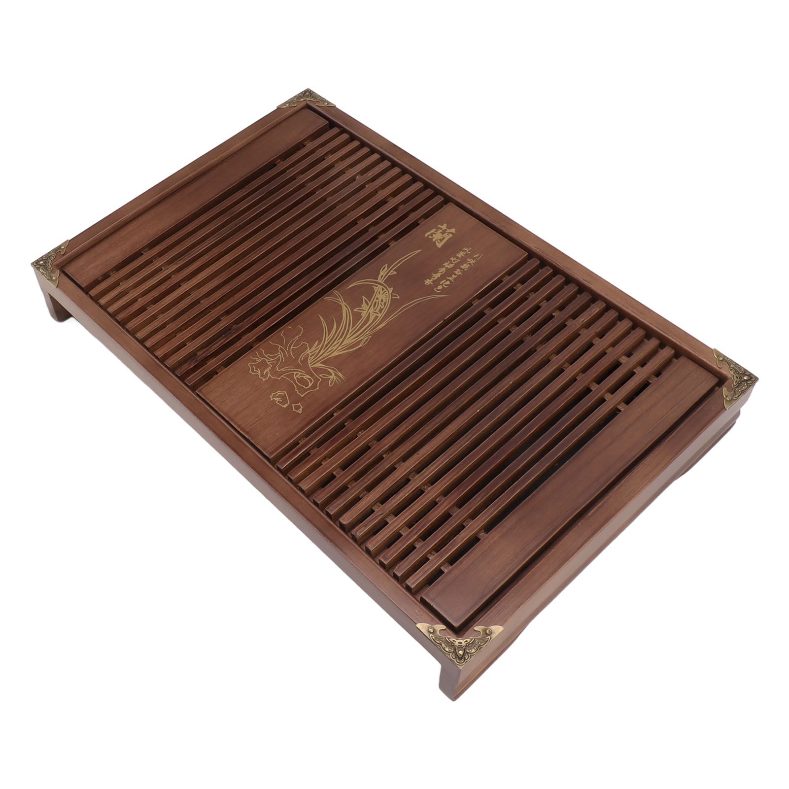 Kungfu Tea Tray Chinese Gongfu Tea Tray Drainage Water Storage Wood Tea Table with Drain Pipe Light Black Orchid - Image 6