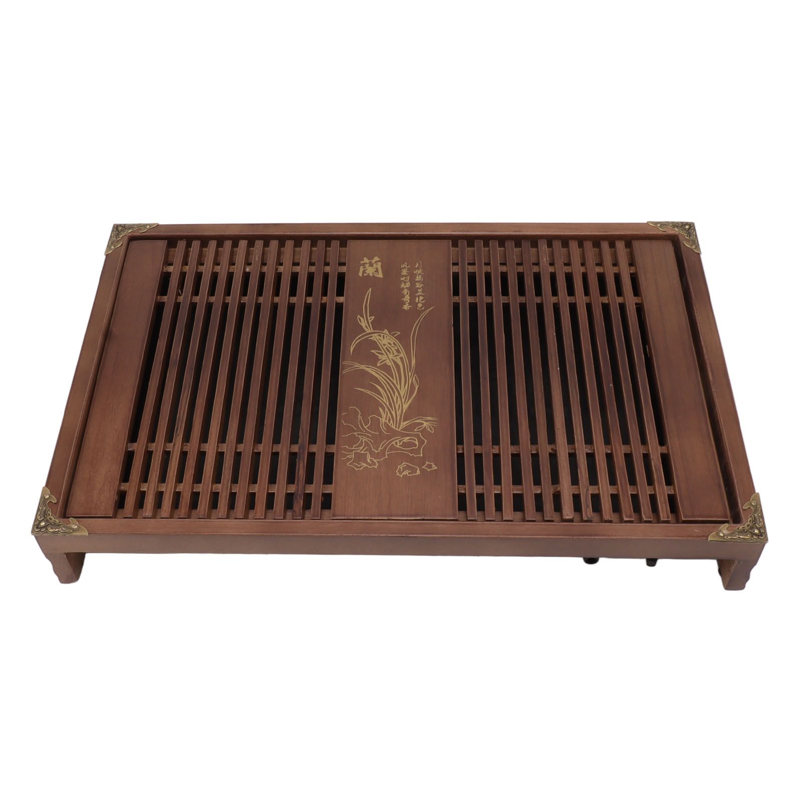 Kungfu Tea Tray Chinese Gongfu Tea Tray Drainage Water Storage Wood Tea Table with Drain Pipe Light Black Orchid - Image 7