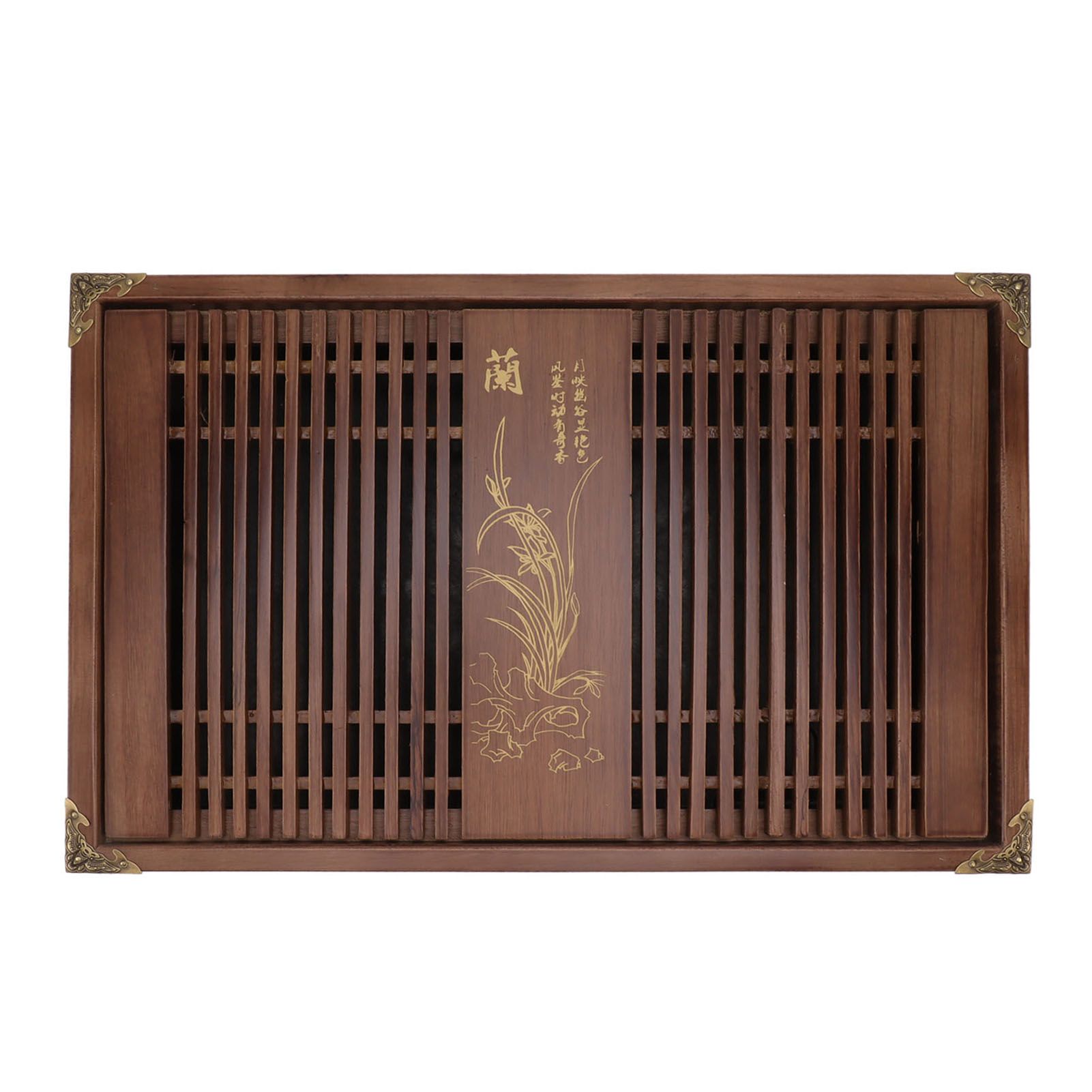 Kungfu Tea Tray Chinese Gongfu Tea Tray Drainage Water Storage Wood Tea Table with Drain Pipe Light Black Orchid - Image 8