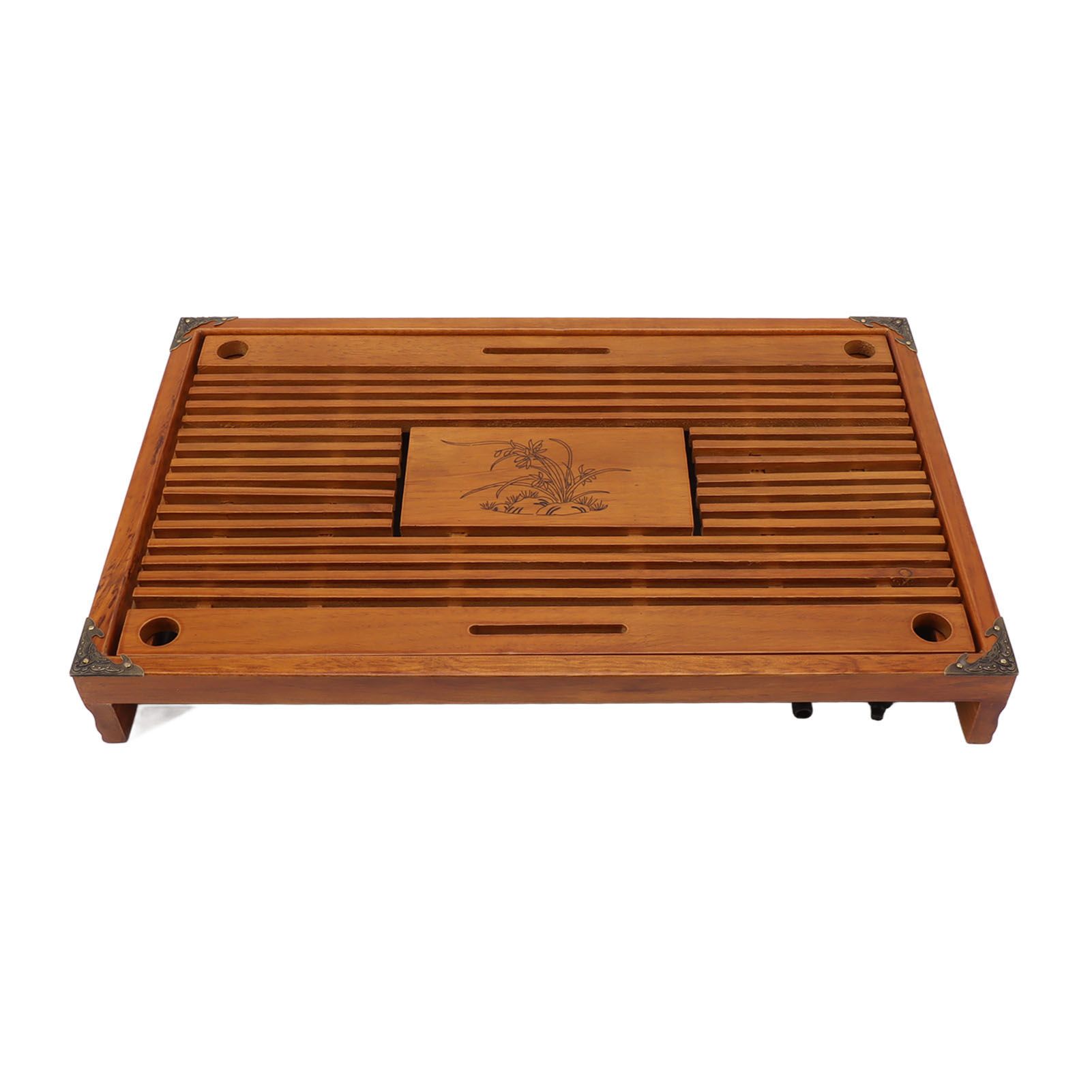 Chinese Style Kongfu Tea Tray Wooden Teaboard Drainage Water Storage Serving Tray Orchid Pattern Yellow - Image 7