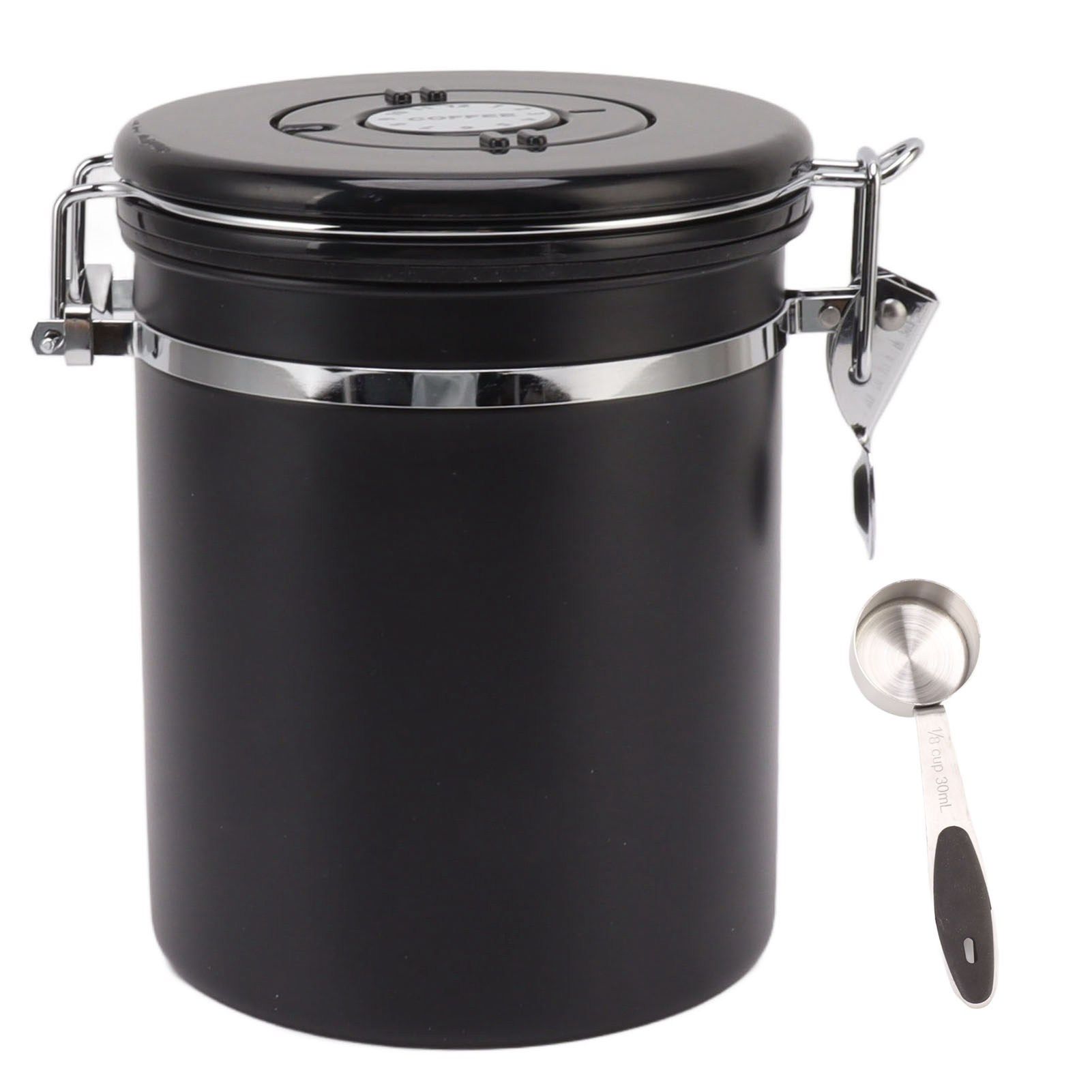 Coffee Bean Storage Container 304 Stainless Steel Exhaust Valve Coffee Bean Sealed Tank with Date Tracker and Scoop 1.8L (12x18cm / 4.7x7.1in) - Image 1