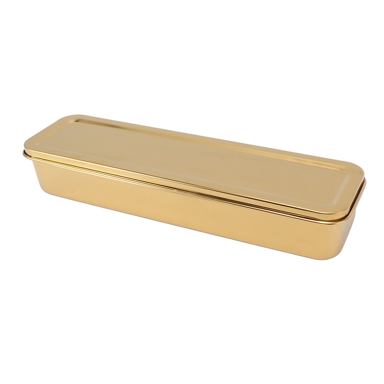 Stainless Steel Cutlery Tray Holder Kitchen Chopstick Spoon Fork Storage Box with Lid Drainer Gold - Image 2