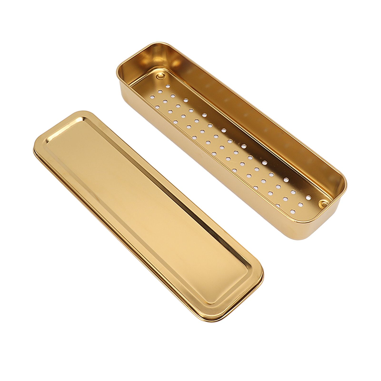 Stainless Steel Cutlery Tray Holder Kitchen Chopstick Spoon Fork Storage Box with Lid Drainer Gold - Image 4