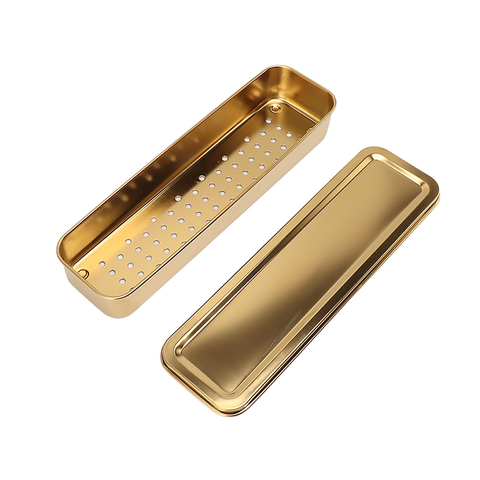 Stainless Steel Cutlery Tray Holder Kitchen Chopstick Spoon Fork Storage Box with Lid Drainer Gold - Image 5