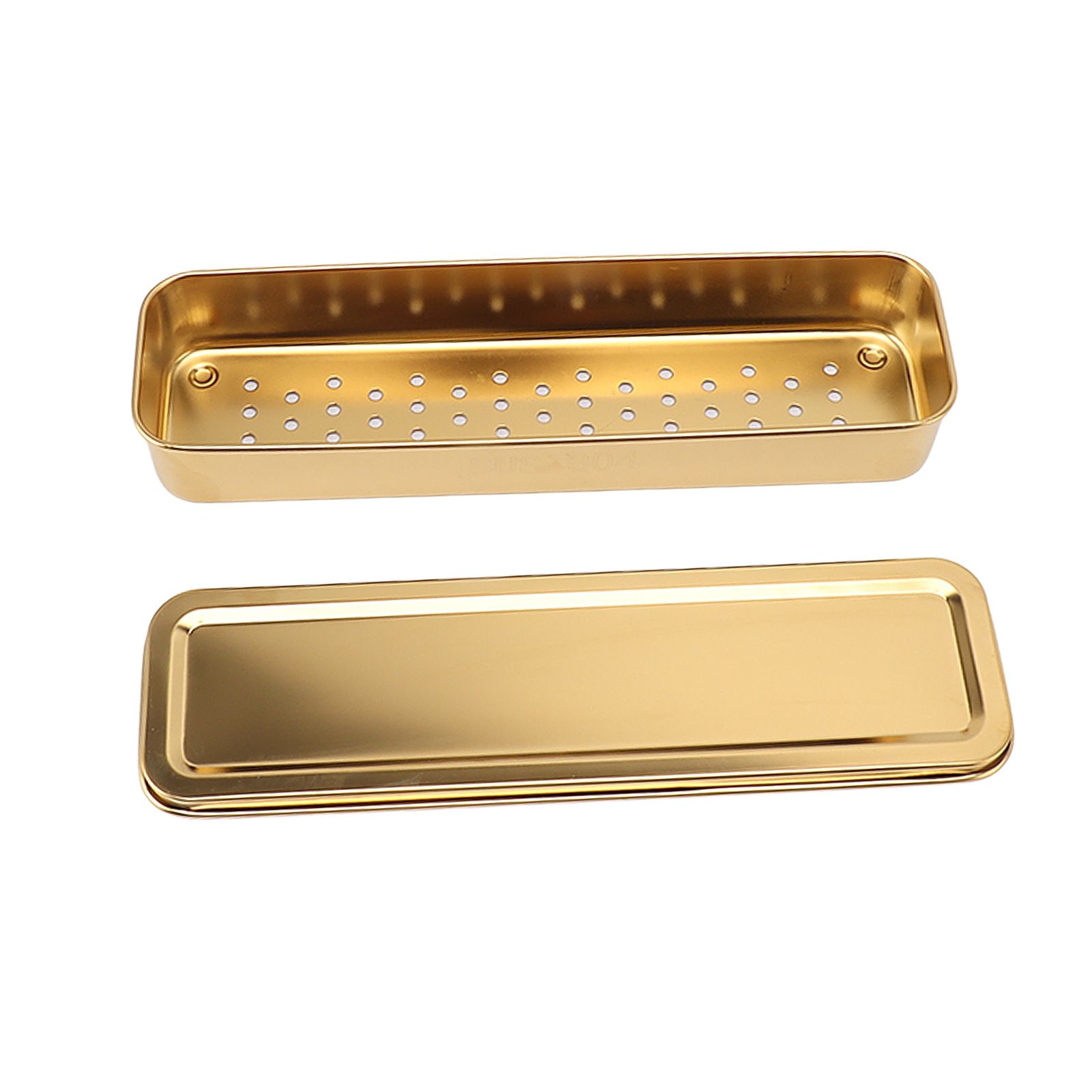 Stainless Steel Cutlery Tray Holder Kitchen Chopstick Spoon Fork Storage Box with Lid Drainer Gold - Image 6