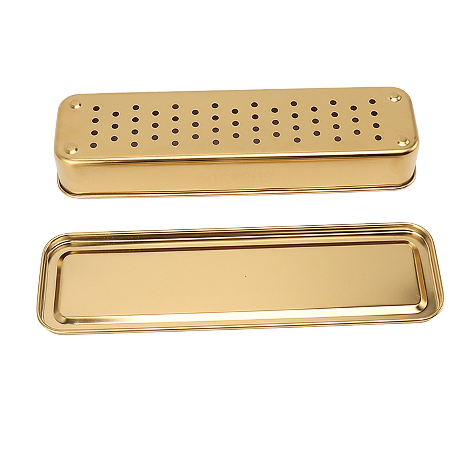 Stainless Steel Cutlery Tray Holder Kitchen Chopstick Spoon Fork Storage Box with Lid Drainer Gold - Image 7