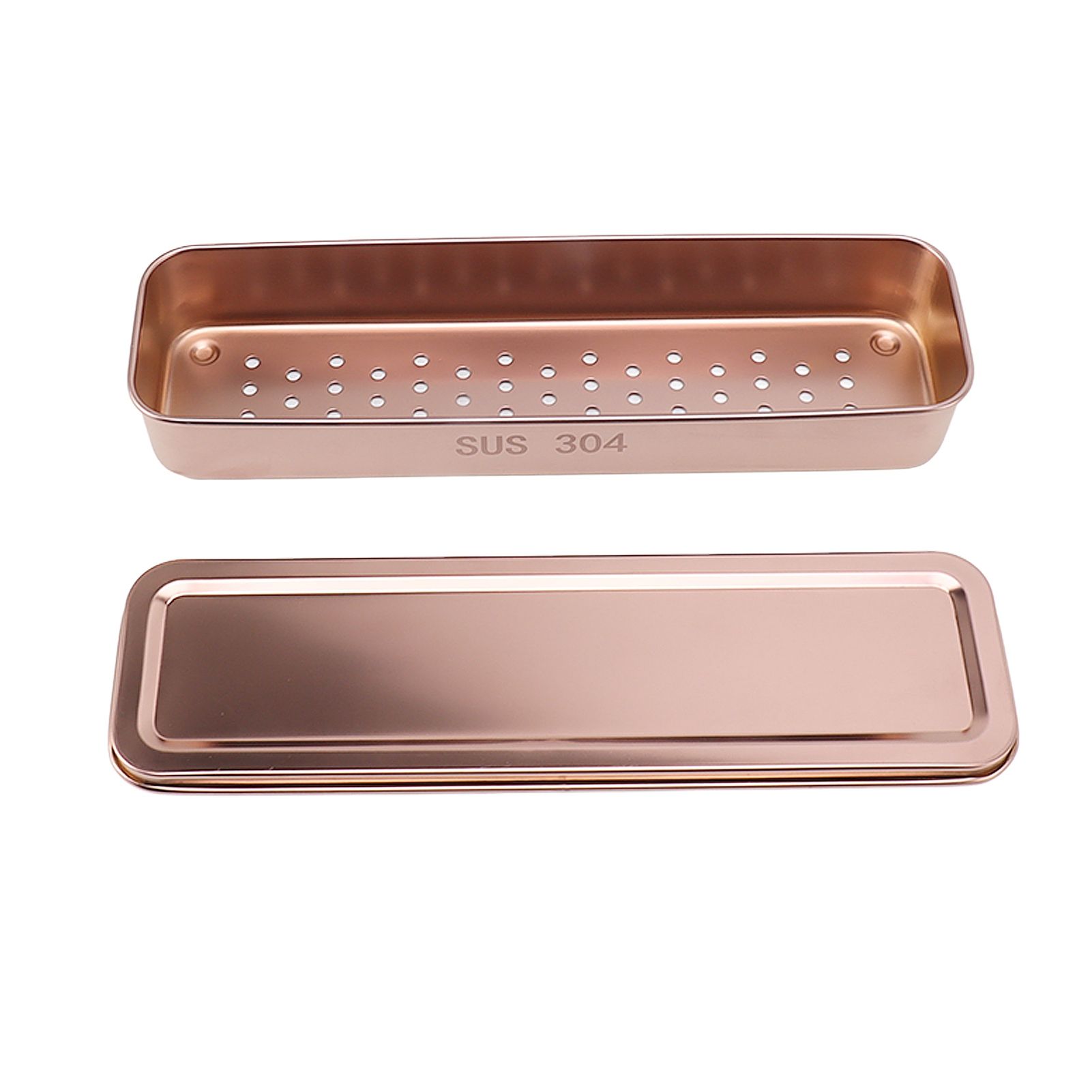 Stainless Steel Cutlery Tray Holder Kitchen Chopstick Spoon Fork Storage Box with Lid Drainer Rose Gold - Image 4