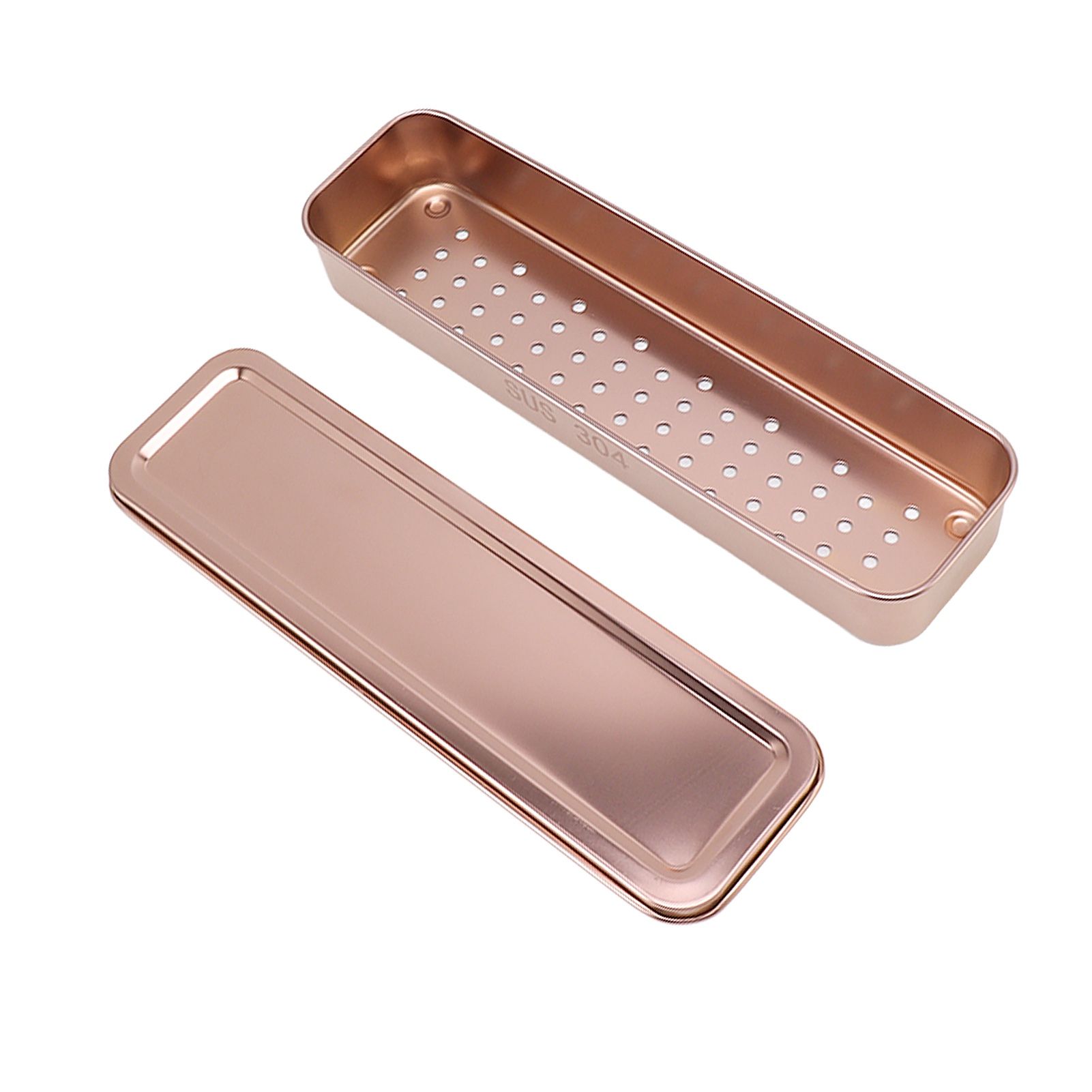 Stainless Steel Cutlery Tray Holder Kitchen Chopstick Spoon Fork Storage Box with Lid Drainer Rose Gold - Image 5