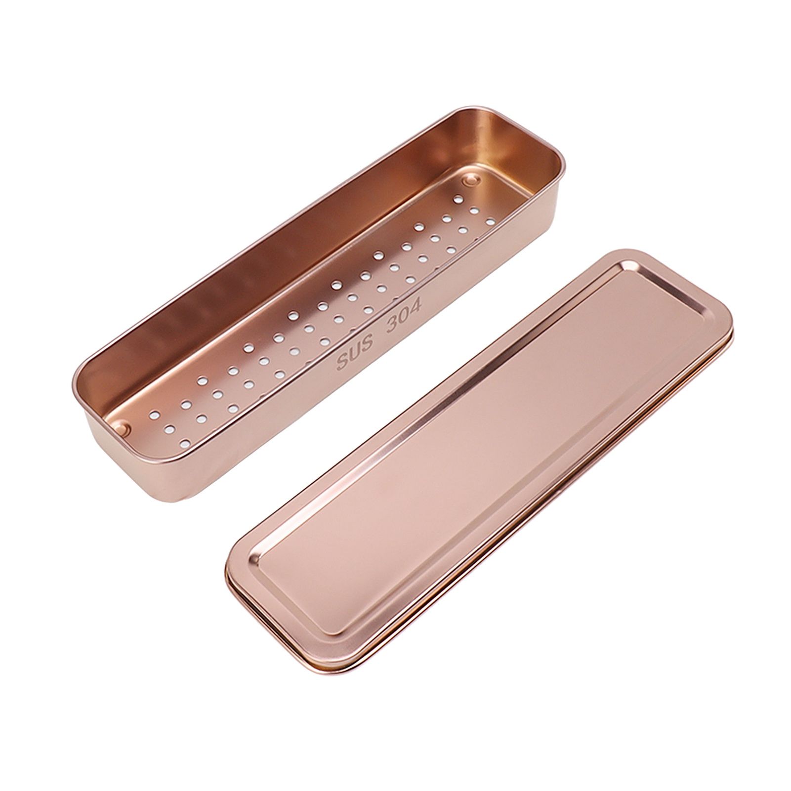 Stainless Steel Cutlery Tray Holder Kitchen Chopstick Spoon Fork Storage Box with Lid Drainer Rose Gold - Image 6