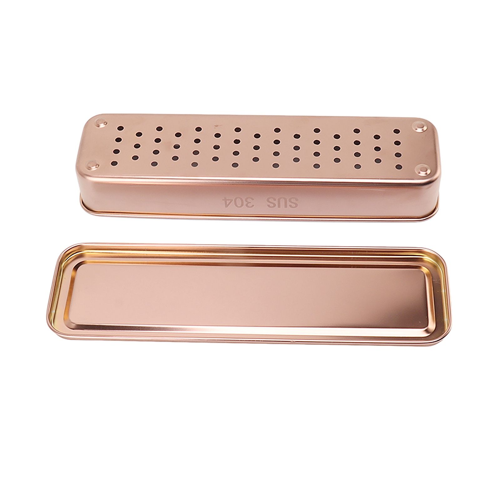 Stainless Steel Cutlery Tray Holder Kitchen Chopstick Spoon Fork Storage Box with Lid Drainer Rose Gold - Image 8