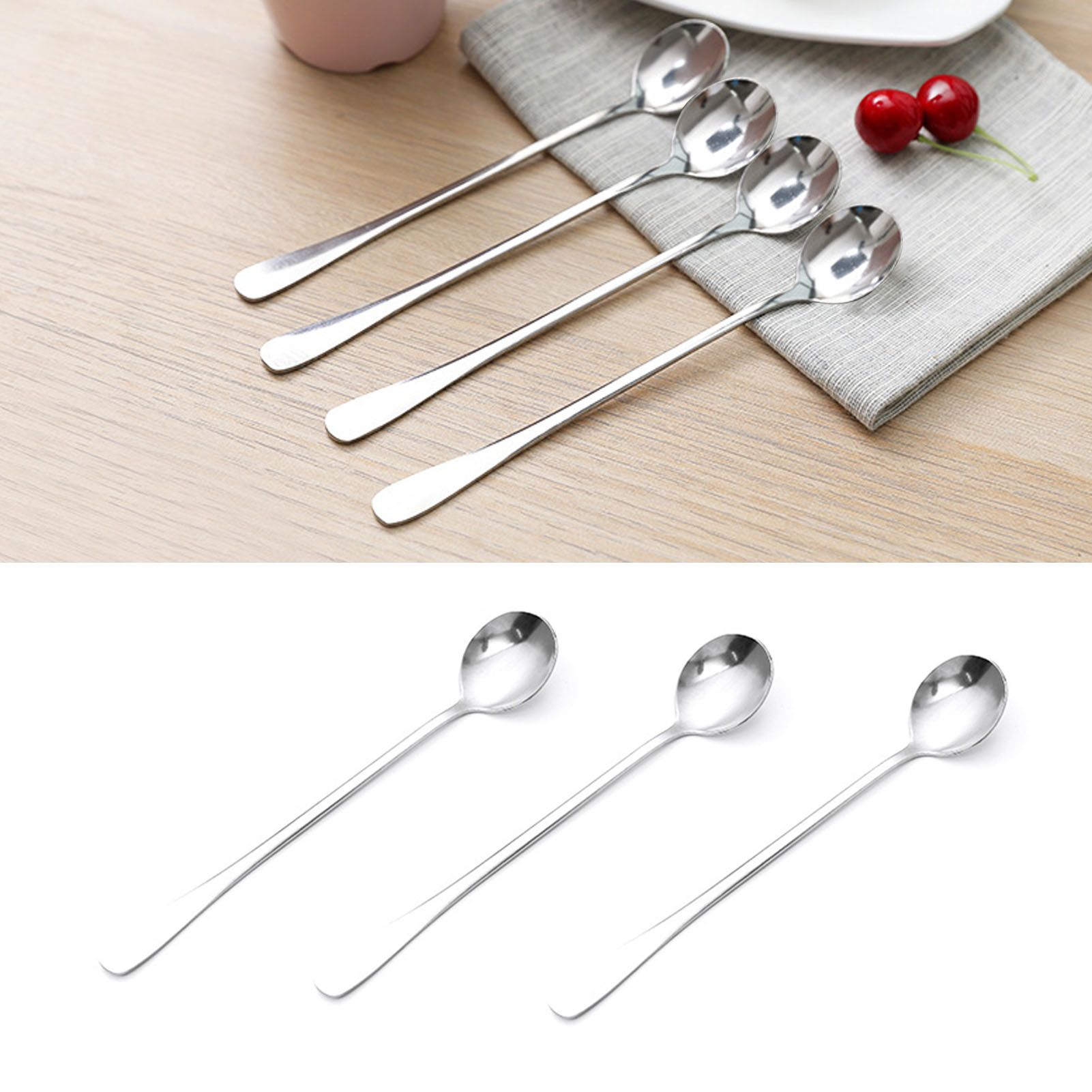 Long Handle Spoons Stainless Steel Elegant Multi Functional Stirring Spoons for Coffee Tea Dessert 3pcs Round Head - Image 7