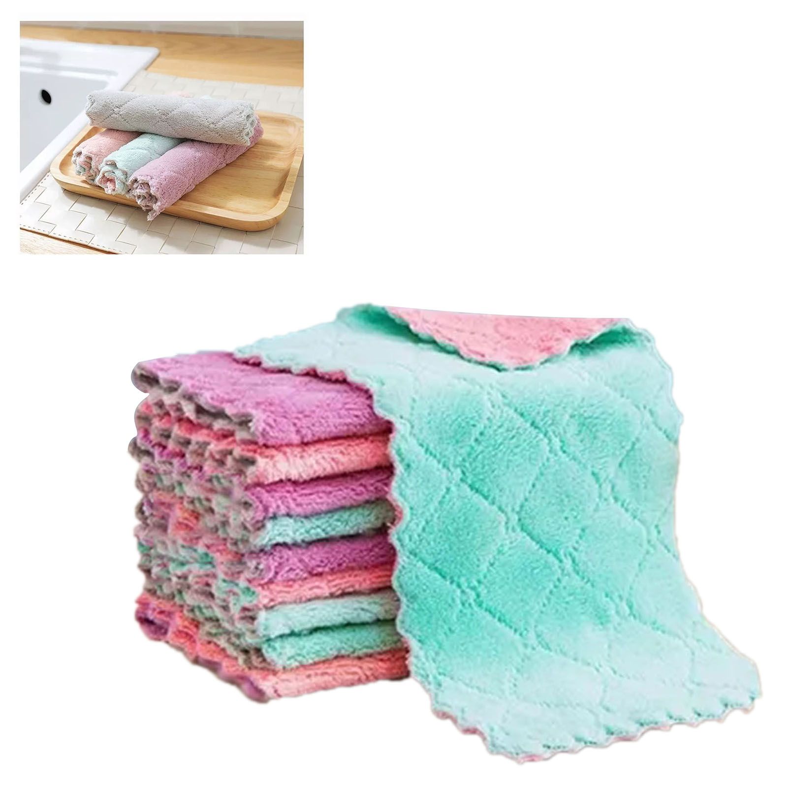 20Pcs Lint Free Kitchen Cleaning Cloth Dish Towels Double Sided Water Absorption Microfiber Dish Cloths - Image 4