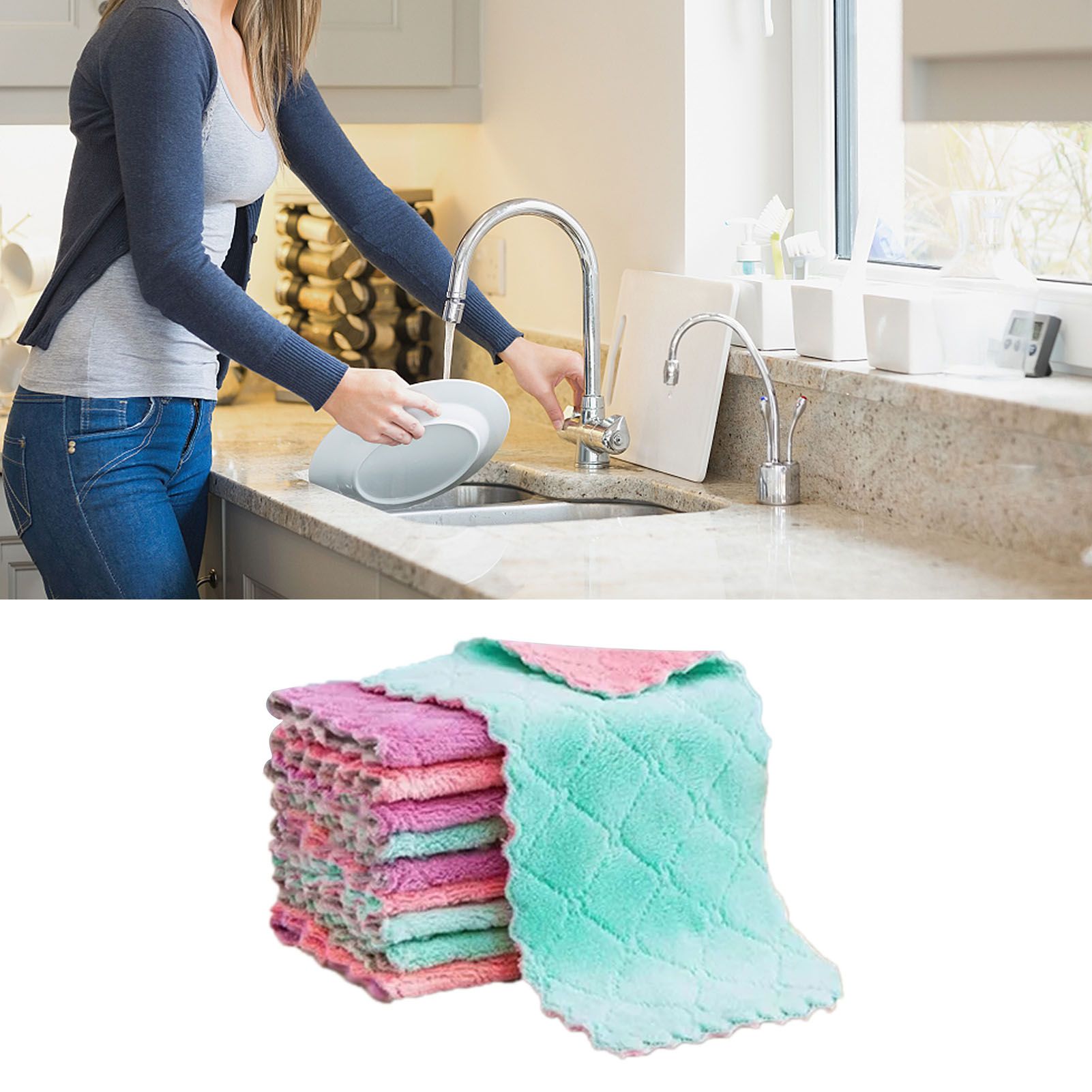 20Pcs Lint Free Kitchen Cleaning Cloth Dish Towels Double Sided Water Absorption Microfiber Dish Cloths - Image 5