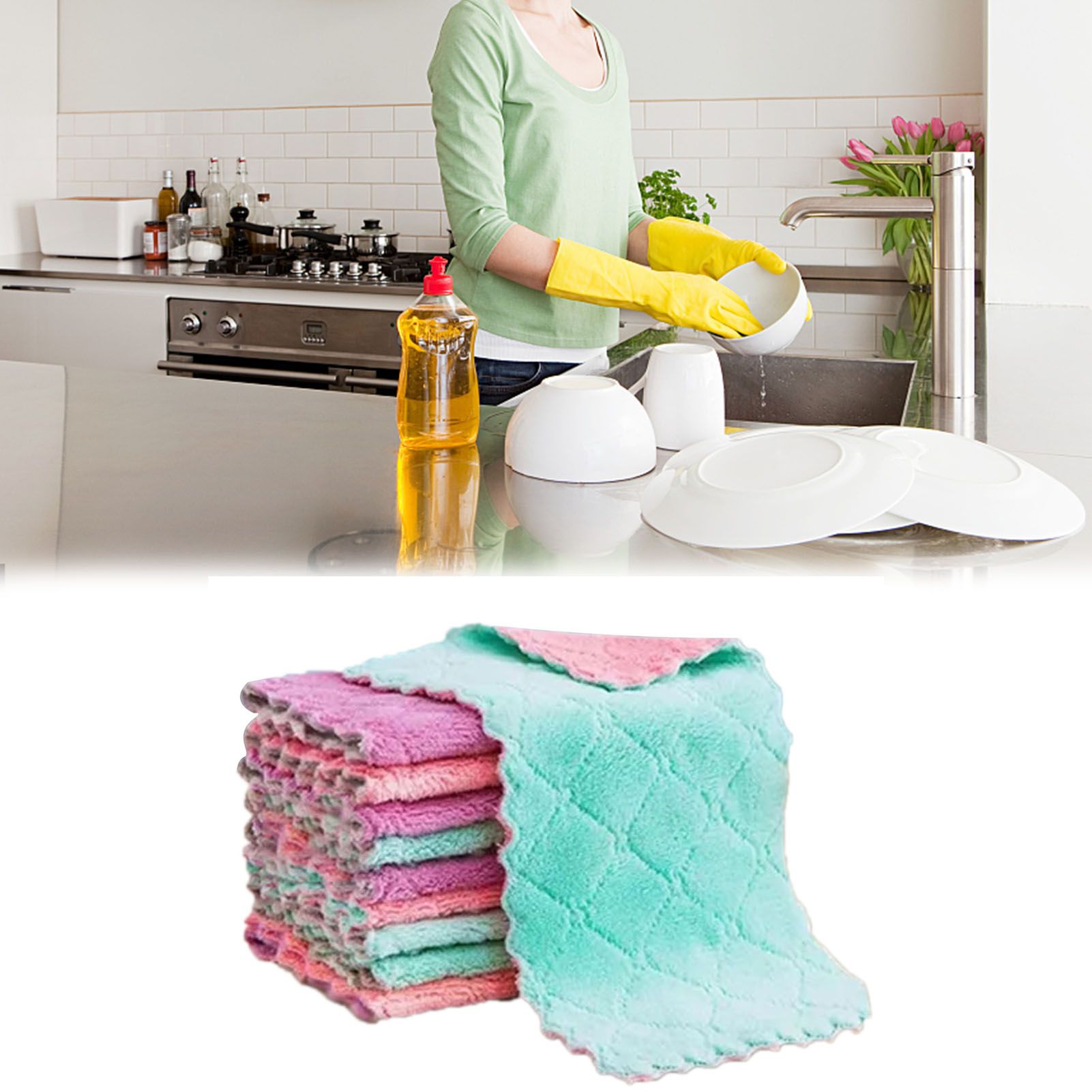 20Pcs Lint Free Kitchen Cleaning Cloth Dish Towels Double Sided Water Absorption Microfiber Dish Cloths - Image 6