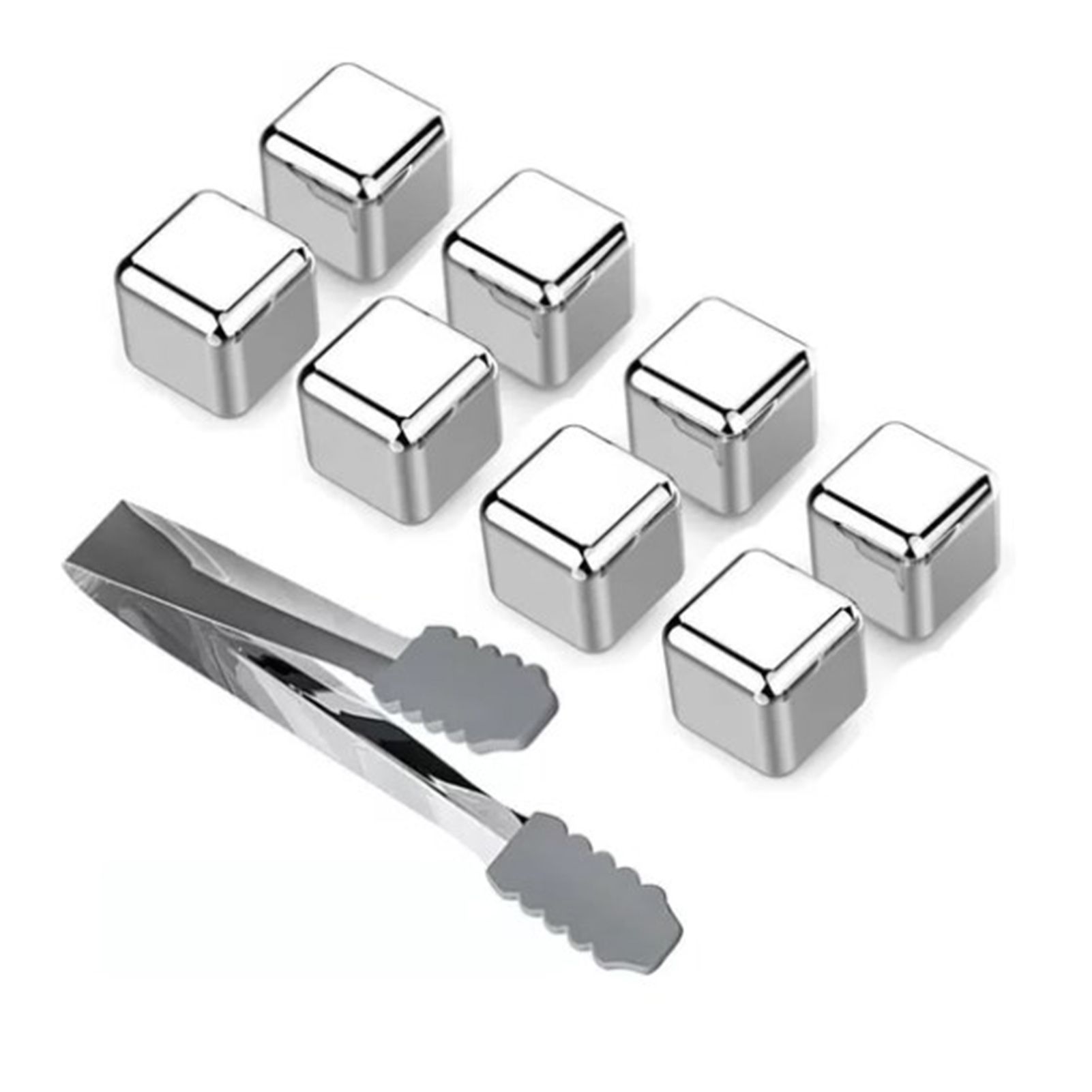 8PCS Metal Ice Cubes 304 Stainless Steel with Ice Tongs Widely Used Whiskey Stones for Chilling Whiskey Beverage - Image 1