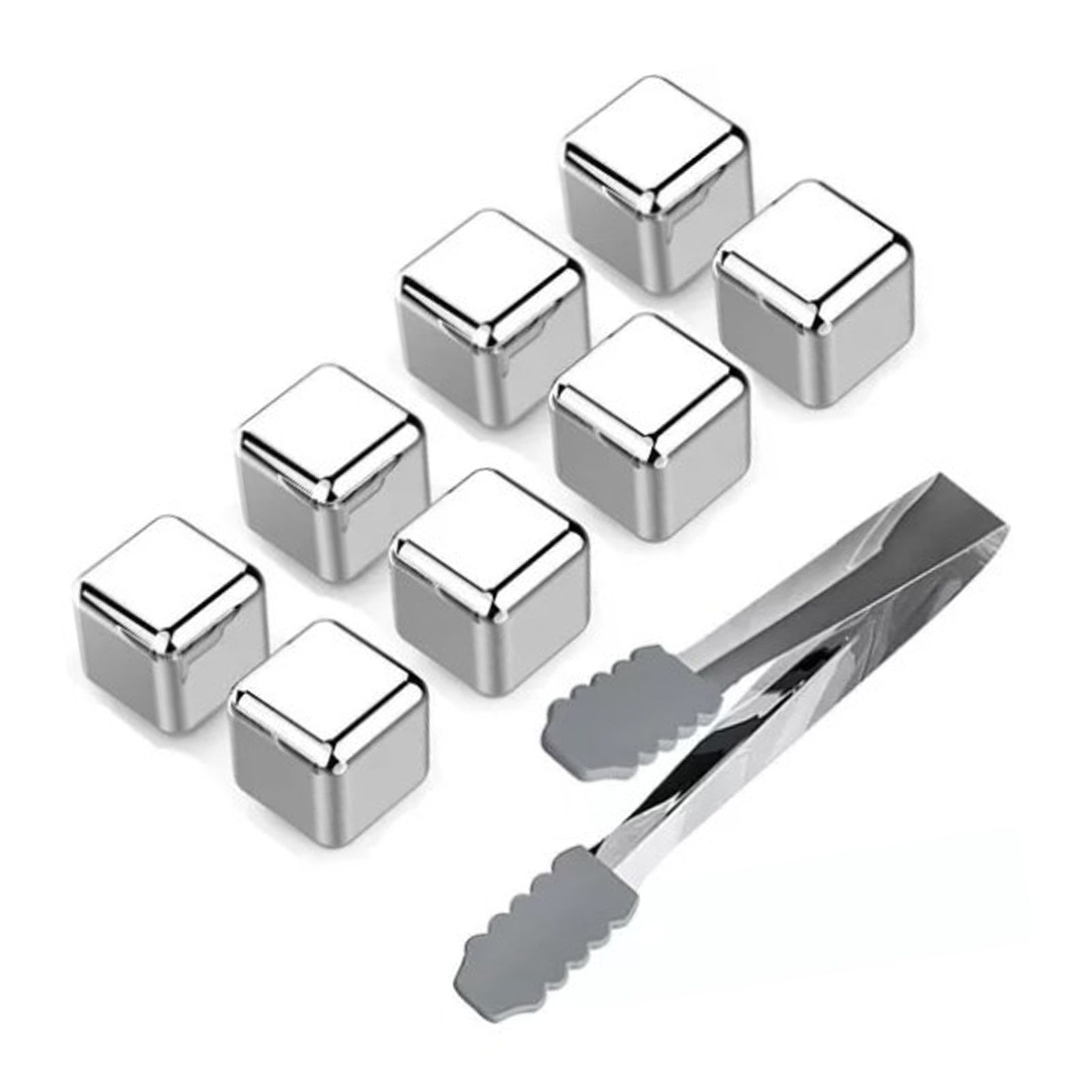 8PCS Metal Ice Cubes 304 Stainless Steel with Ice Tongs Widely Used Whiskey Stones for Chilling Whiskey Beverage - Image 2