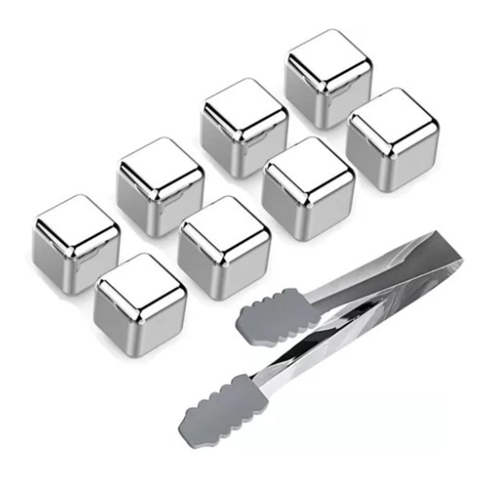8PCS Metal Ice Cubes 304 Stainless Steel with Ice Tongs Widely Used Whiskey Stones for Chilling Whiskey Beverage - Image 3