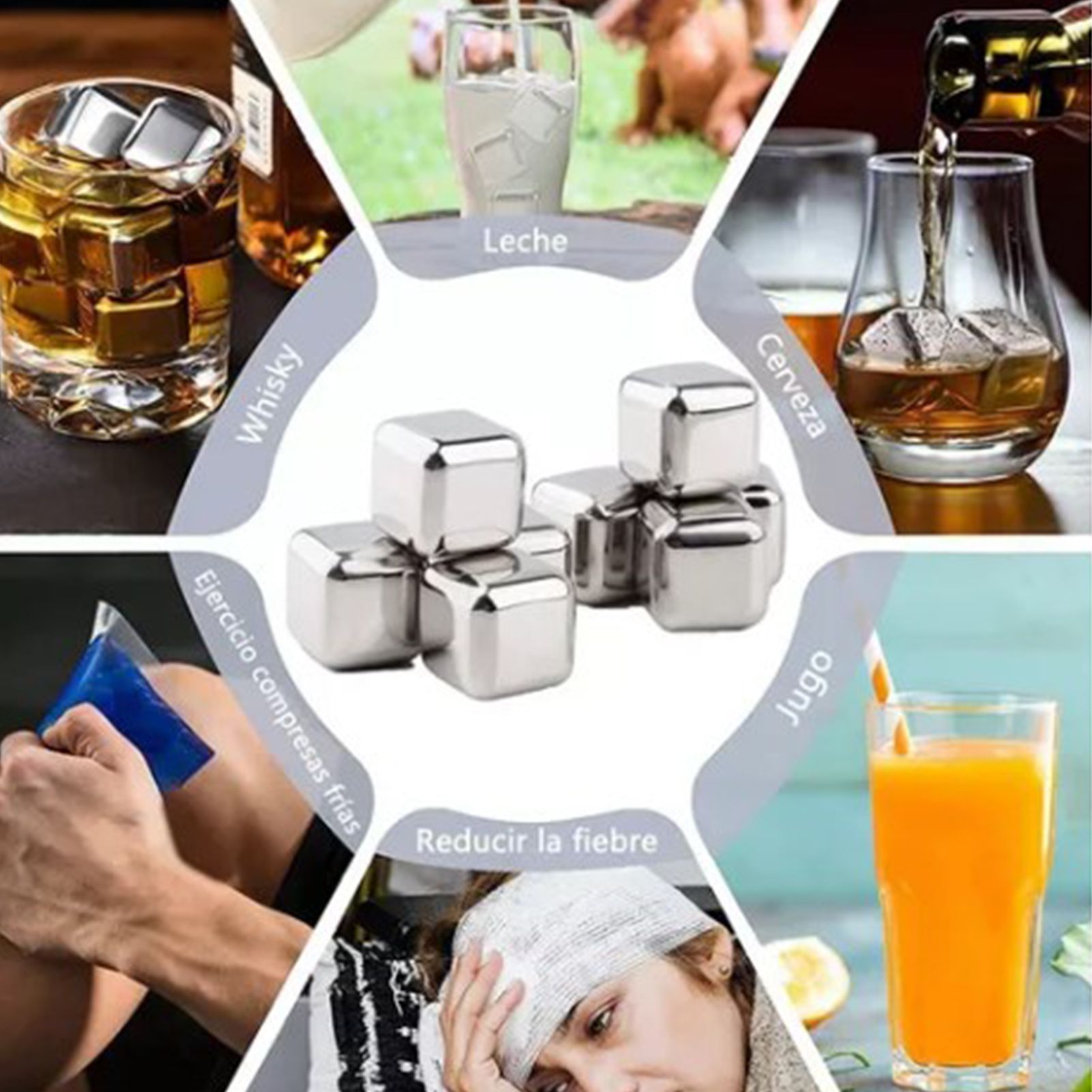 8PCS Metal Ice Cubes 304 Stainless Steel with Ice Tongs Widely Used Whiskey Stones for Chilling Whiskey Beverage - Image 6