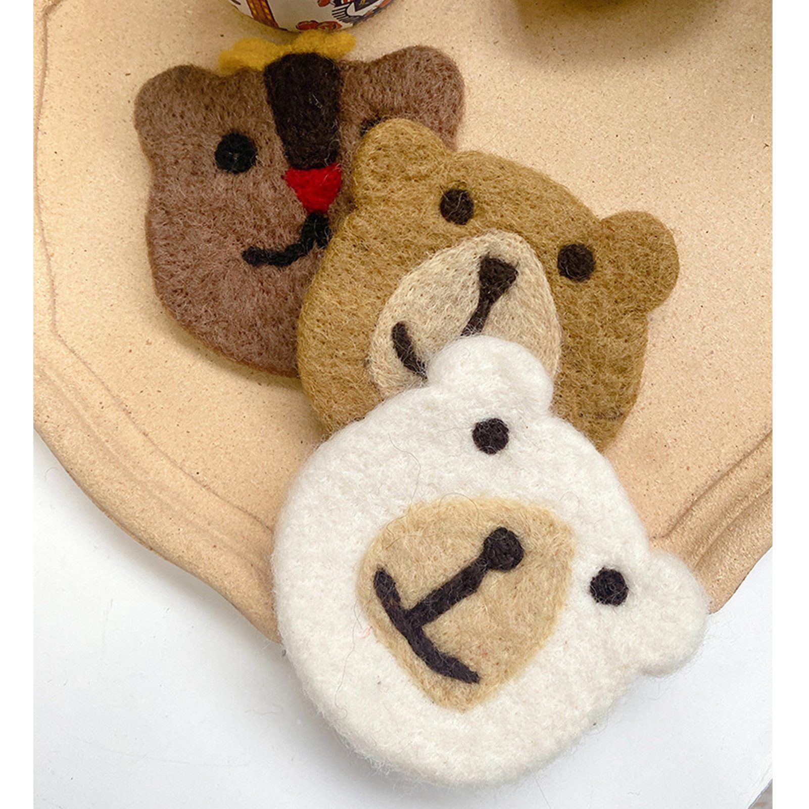 Bear Wool Felt Coaster Cute Soft Insulated Anti Slip Decorative Drink Coaster for Coffee Brown Free Size - Image 5