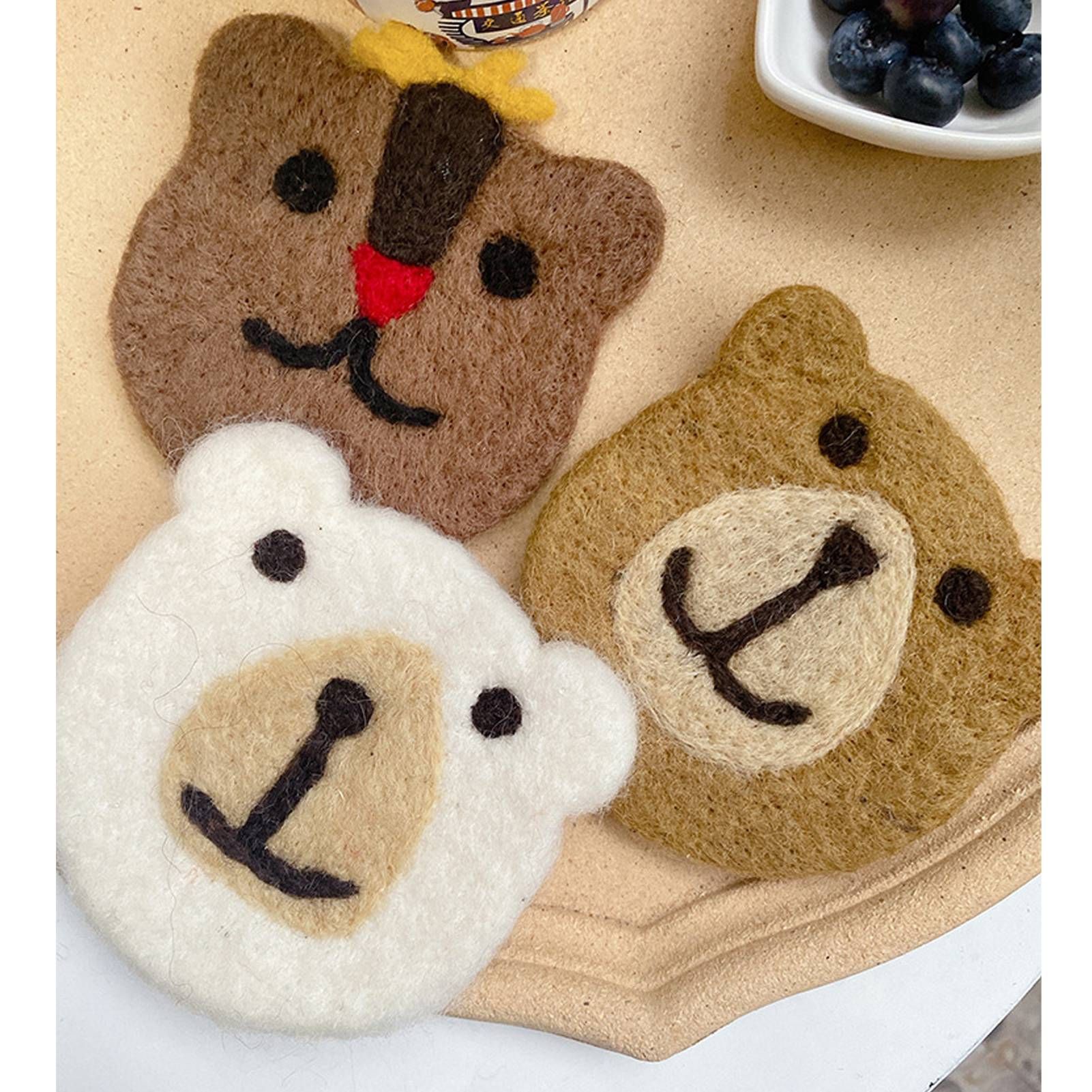 Bear Wool Felt Coaster Cute Soft Insulated Anti Slip Decorative Drink Coaster for Coffee Brown Free Size - Image 6