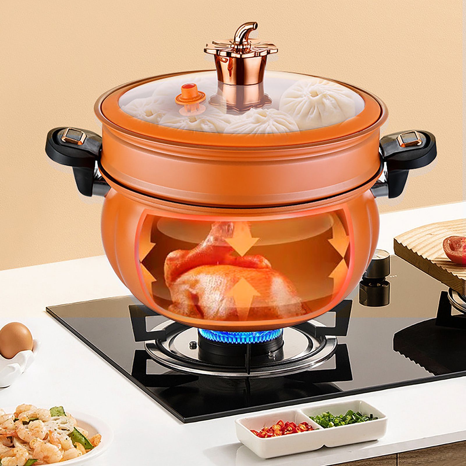Medical Stone Soup Pot Large Capacity Excellent Sealing Saucepan Anti Scald Silicone Cover Multi Purpose Stockpot Orange 24cm/9.4in - Image 6