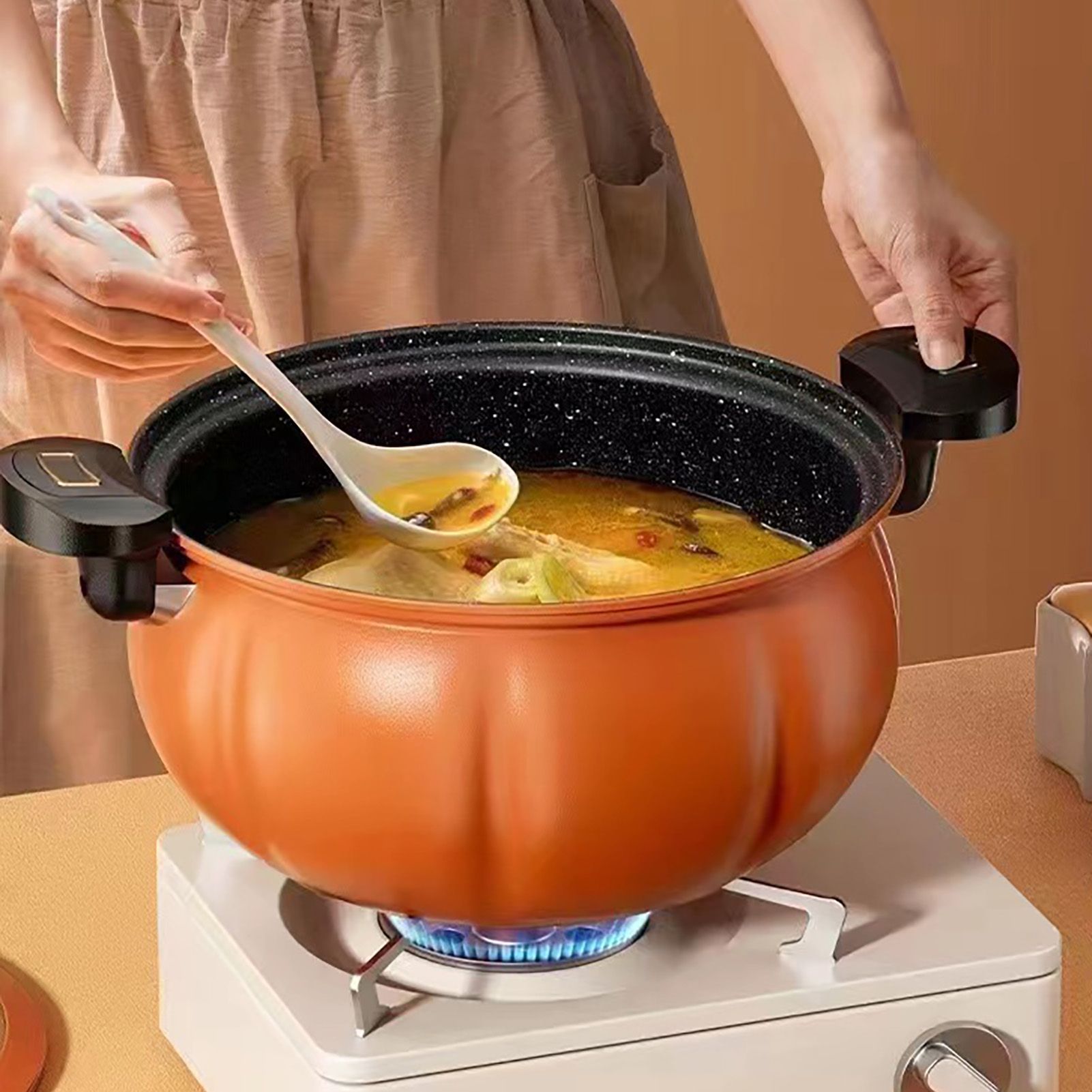 Medical Stone Soup Pot Large Capacity Excellent Sealing Saucepan Anti Scald Silicone Cover Multi Purpose Stockpot Orange 24cm/9.4in - Image 7