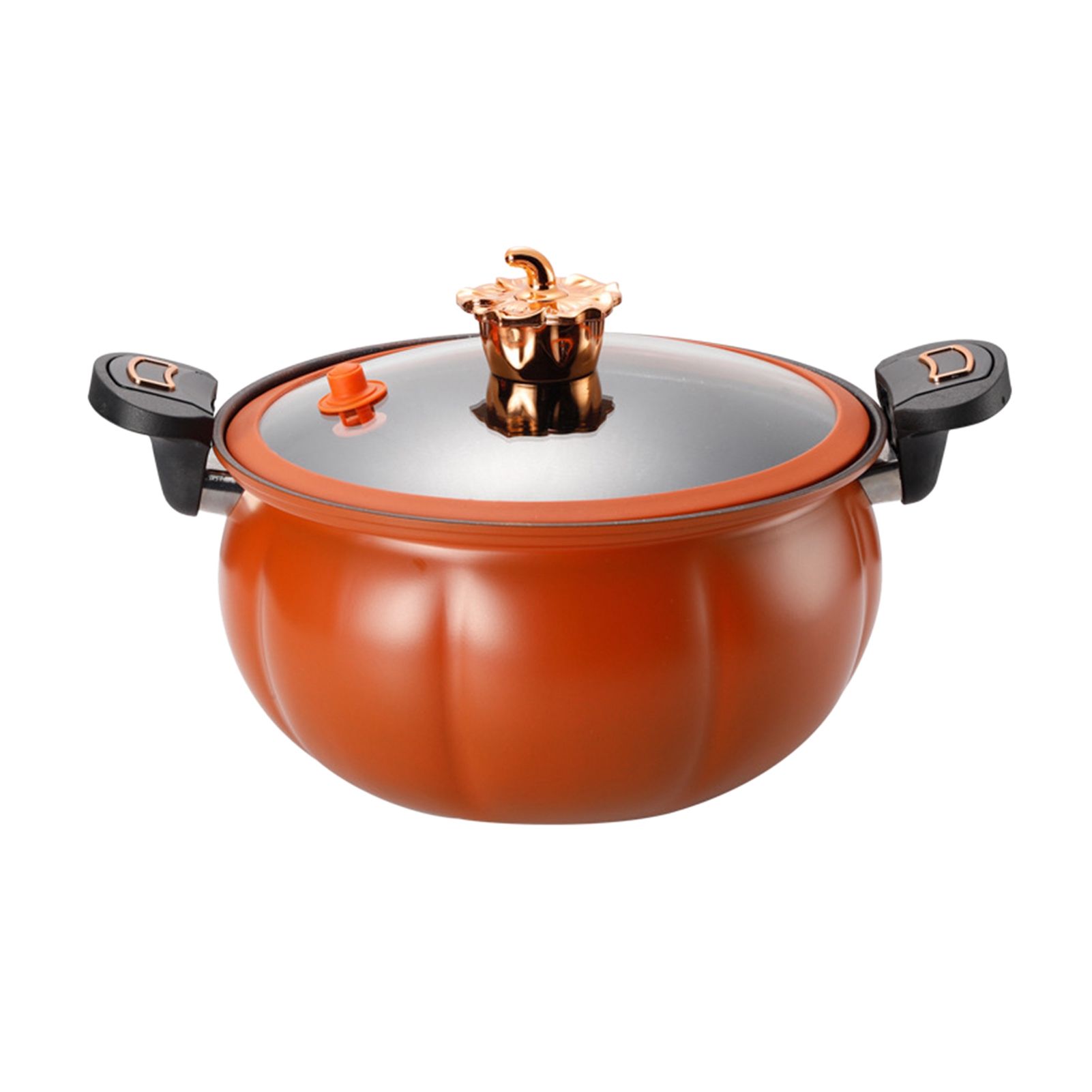 Micro Pressure Cooker Pumpkin Non Stick Multifunctional Soup Pot Gas Stove Universal Kitchen Tool with Glass Lid Brown 28cm - Image 1