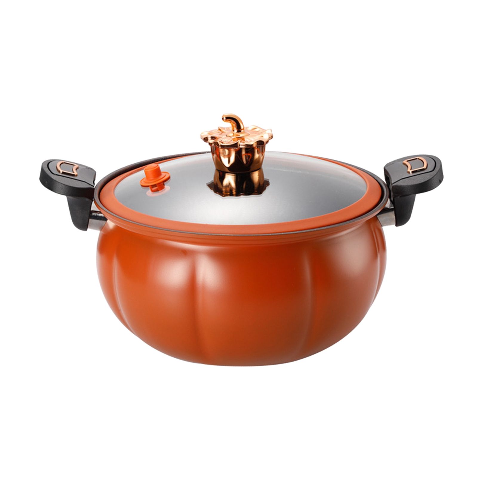 Micro Pressure Cooker Pumpkin Non Stick Multifunctional Soup Pot Gas Stove Universal Kitchen Tool with Glass Lid Brown 28cm - Image 2