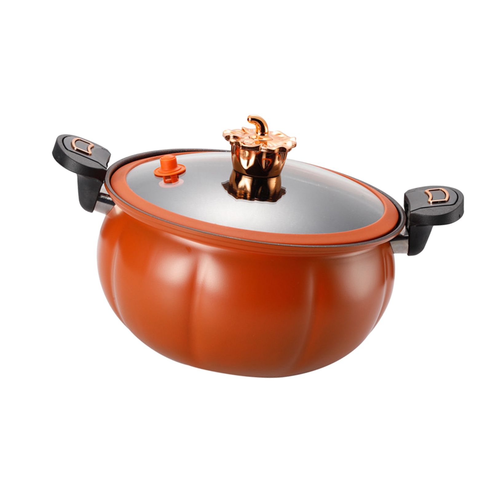 Micro Pressure Cooker Pumpkin Non Stick Multifunctional Soup Pot Gas Stove Universal Kitchen Tool with Glass Lid Brown 28cm - Image 3