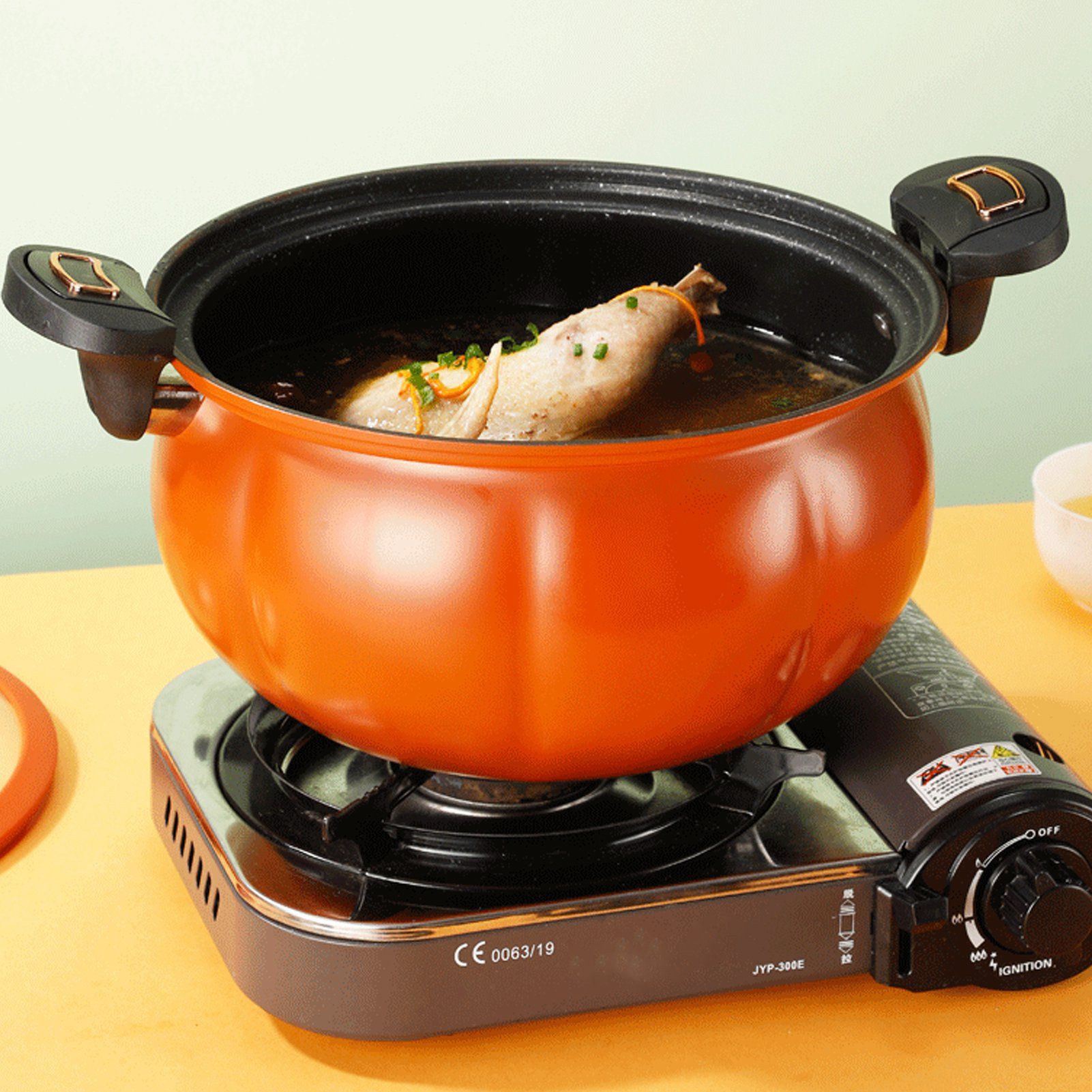 Micro Pressure Cooker Pumpkin Non Stick Multifunctional Soup Pot Gas Stove Universal Kitchen Tool with Glass Lid Brown 28cm - Image 5