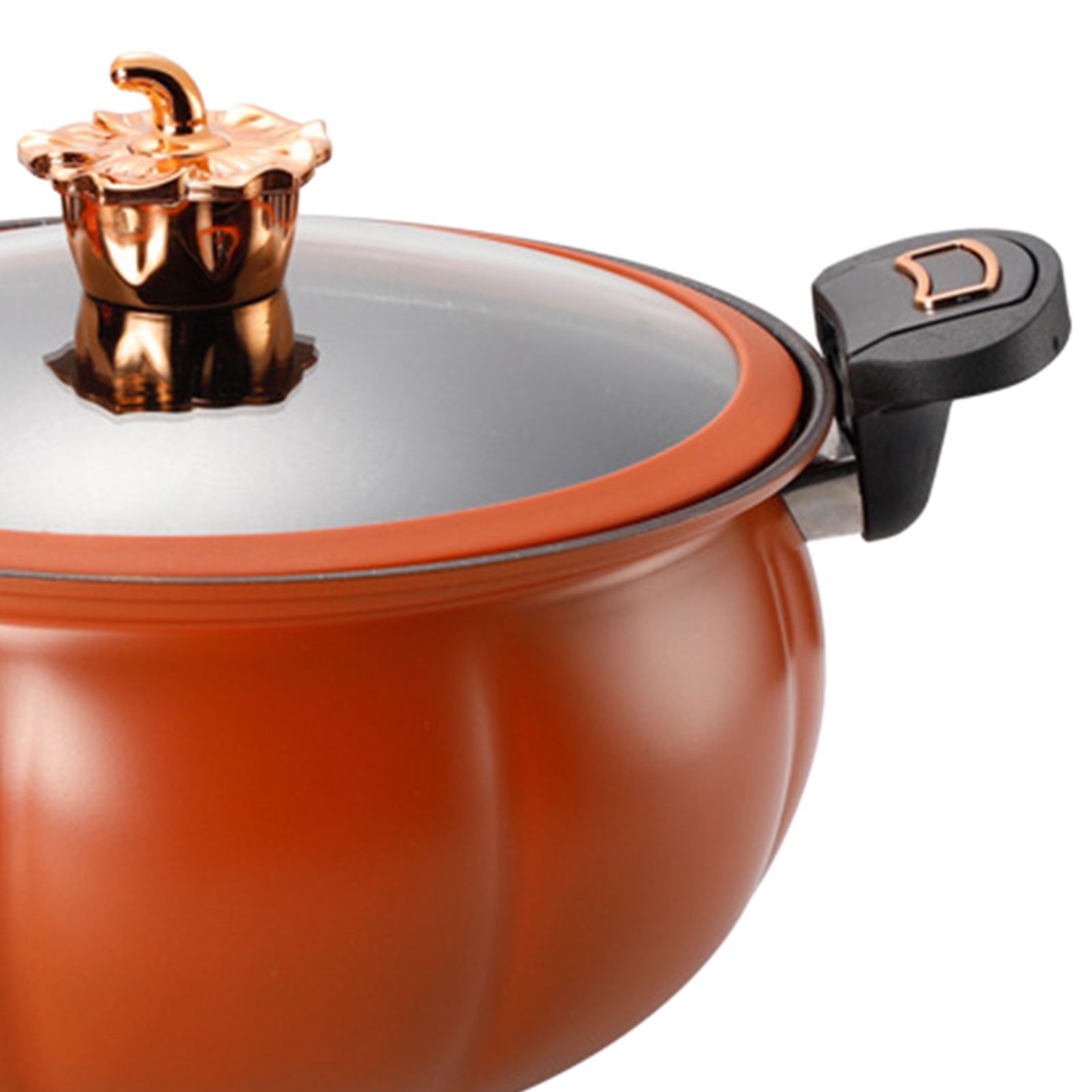 Micro Pressure Cooker Pumpkin Non Stick Multifunctional Soup Pot Gas Stove Universal Kitchen Tool with Glass Lid Brown 28cm - Image 7