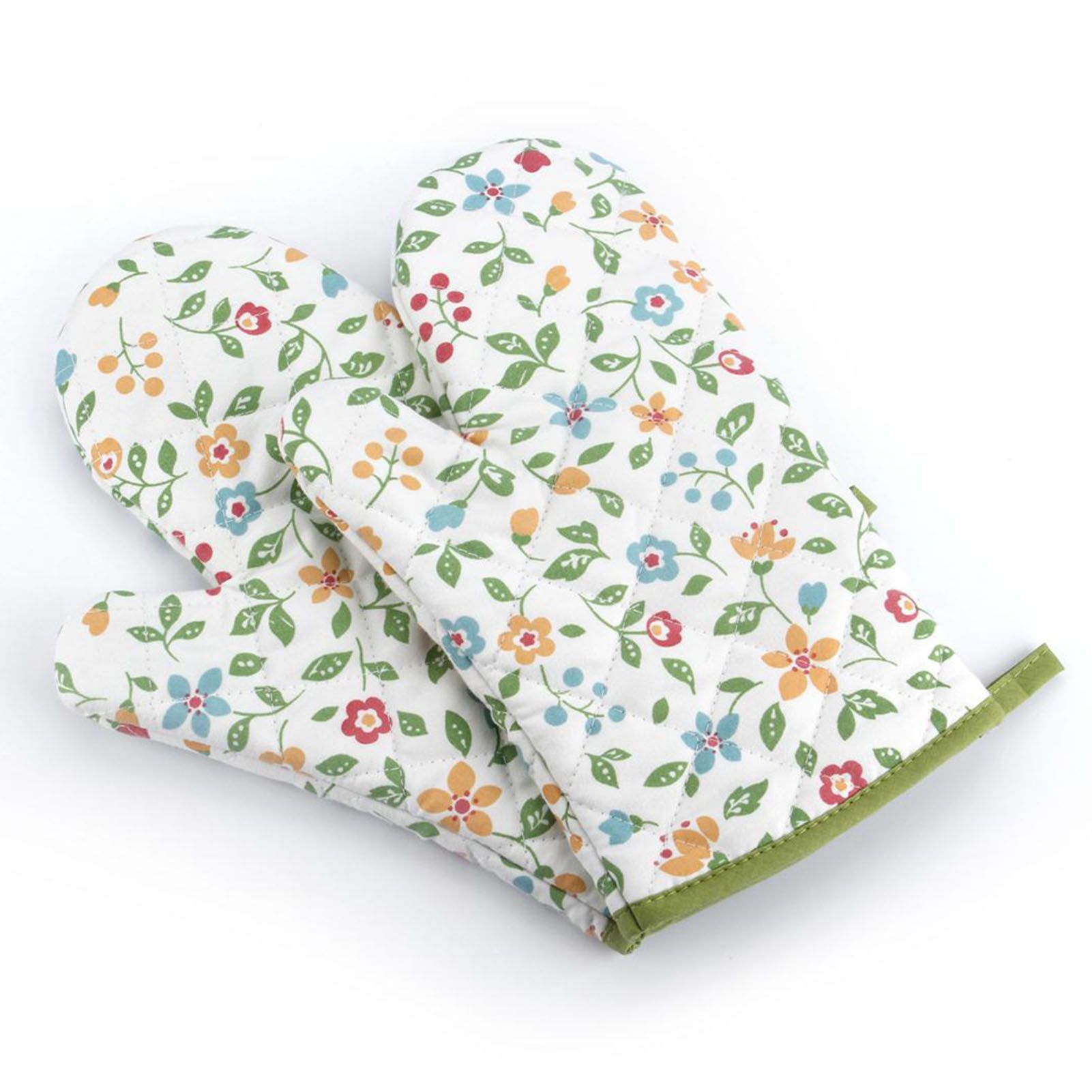 1 Pair Oven Gloves Non Slip Flower Grass Pattern Heat Resistant Microwave Mitts for Cooking Kitchen - Image 1