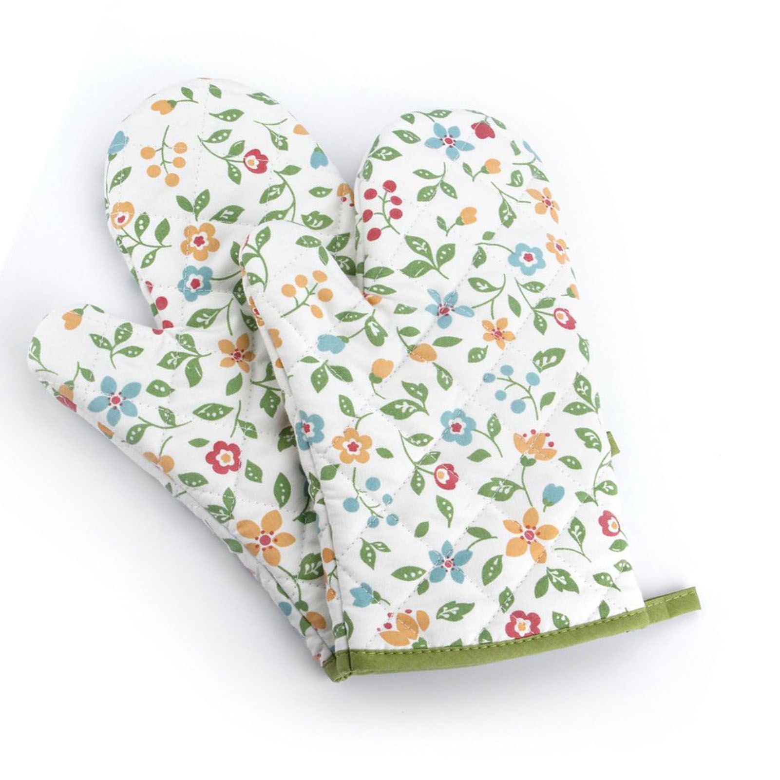 1 Pair Oven Gloves Non Slip Flower Grass Pattern Heat Resistant Microwave Mitts for Cooking Kitchen - Image 2