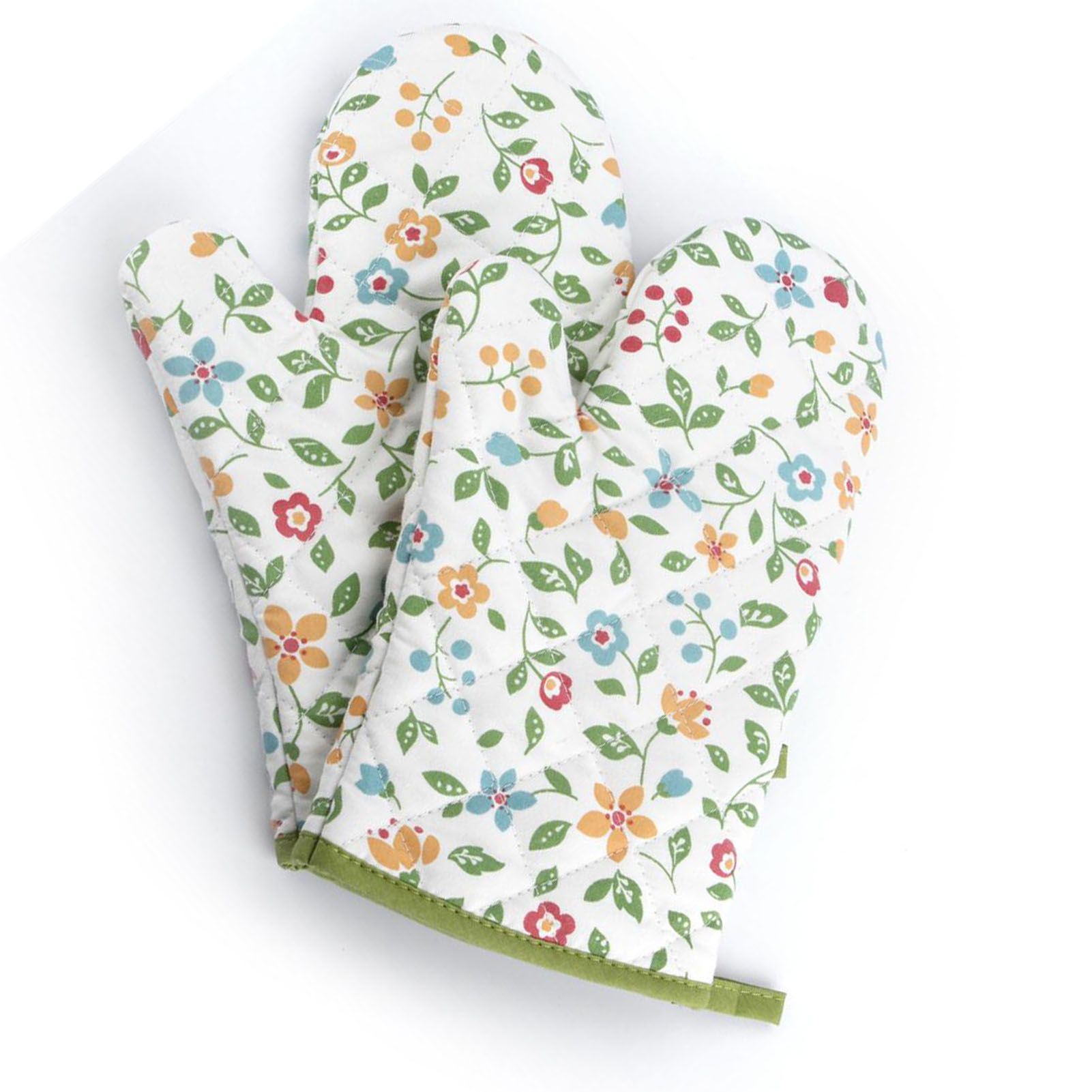 1 Pair Oven Gloves Non Slip Flower Grass Pattern Heat Resistant Microwave Mitts for Cooking Kitchen - Image 3