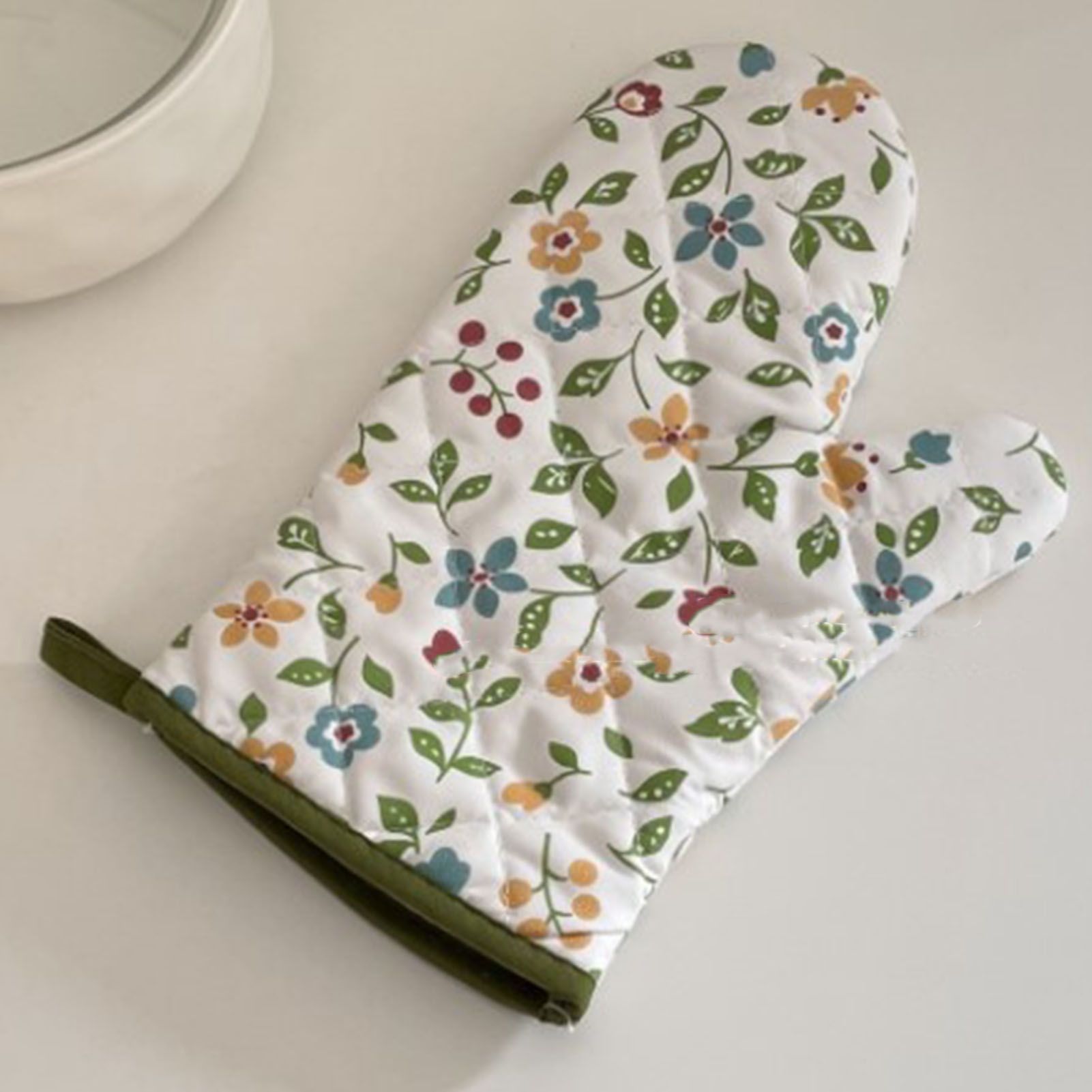 1 Pair Oven Gloves Non Slip Flower Grass Pattern Heat Resistant Microwave Mitts for Cooking Kitchen - Image 6