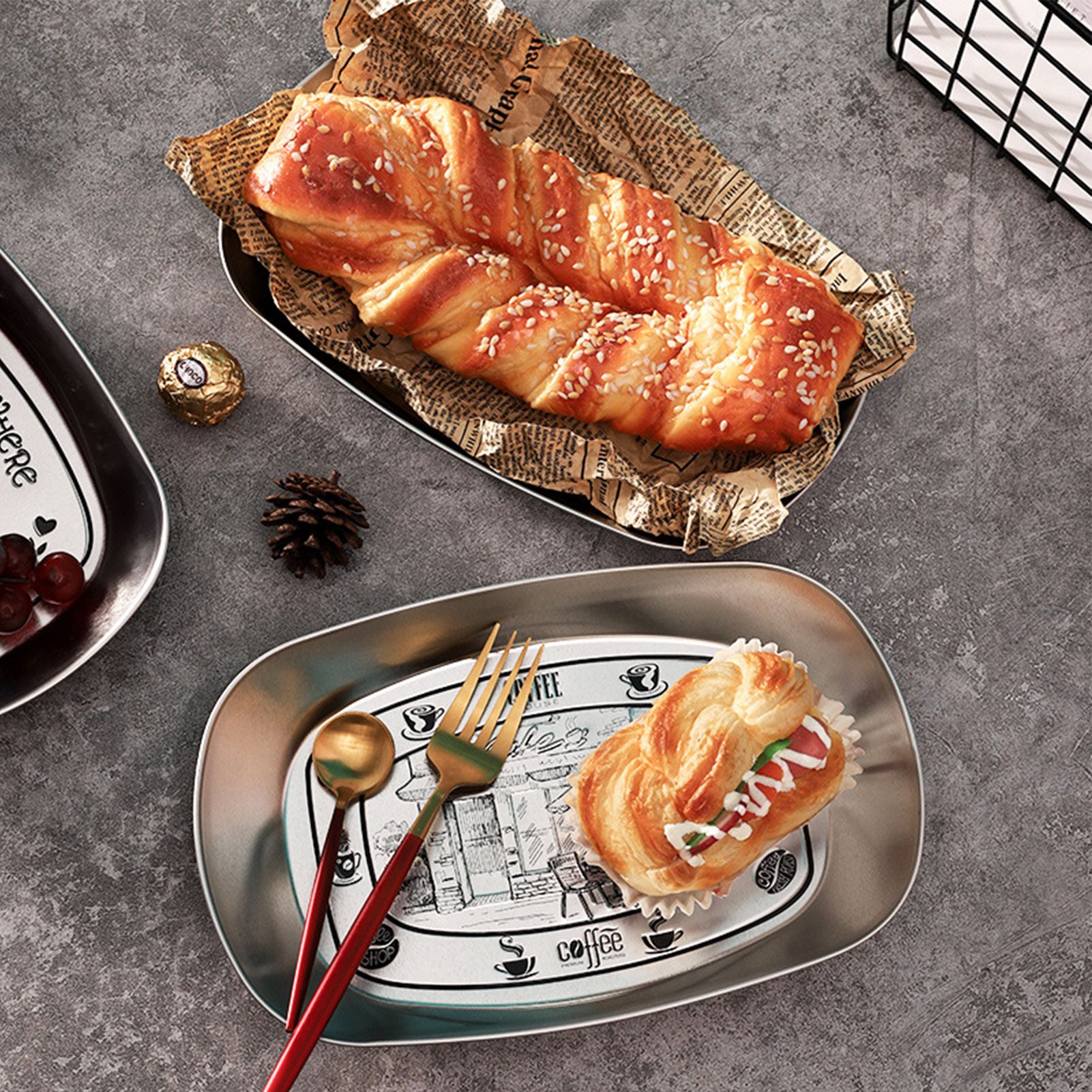 Camping Tinplate Outdoor Dinner Plate Multifunctional Kitchenware European Cutlery Portable Picnic Bowl Coffee Pattern - Image 1