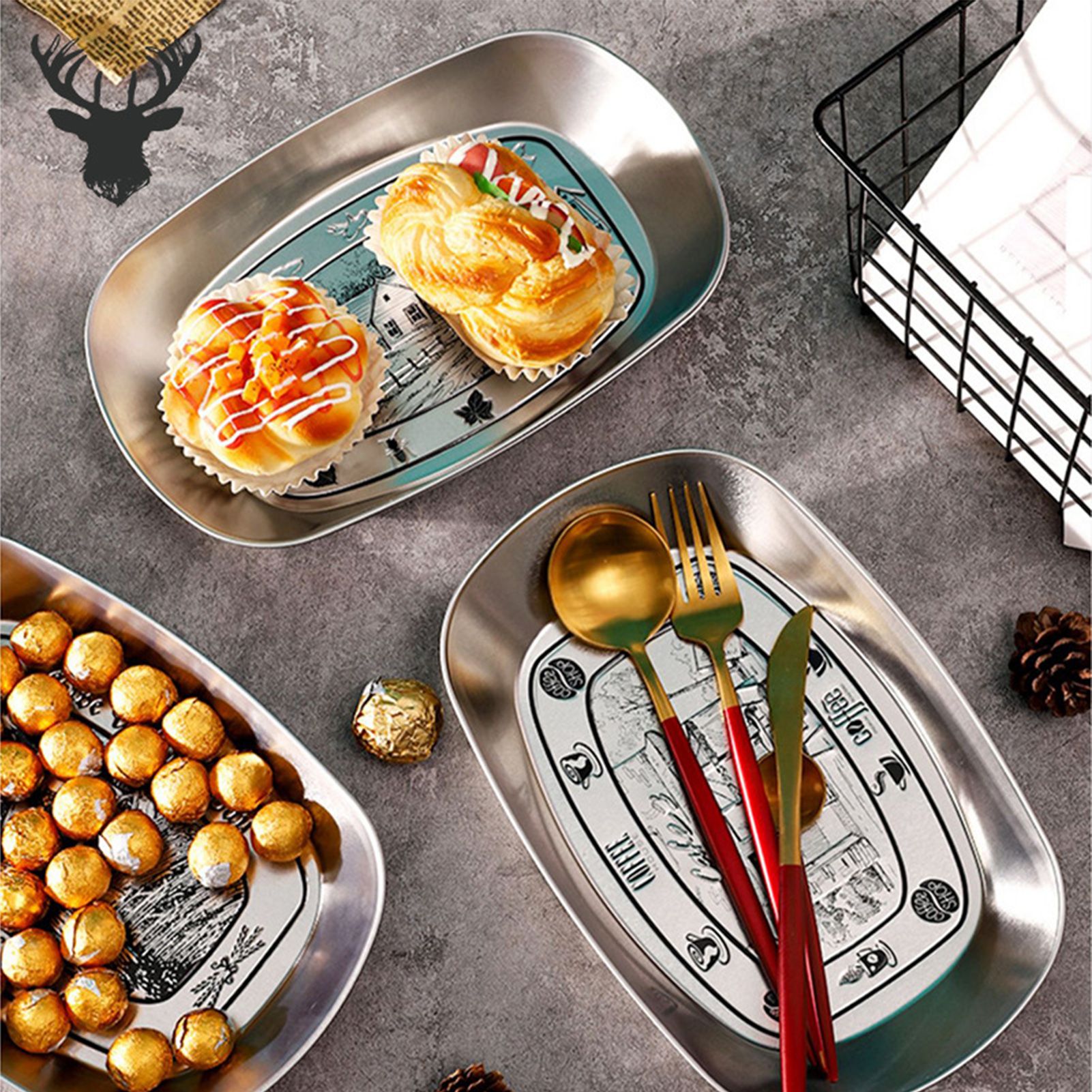 Camping Tinplate Outdoor Dinner Plate Multifunctional Kitchenware European Cutlery Portable Picnic Bowl Coffee Pattern - Image 2