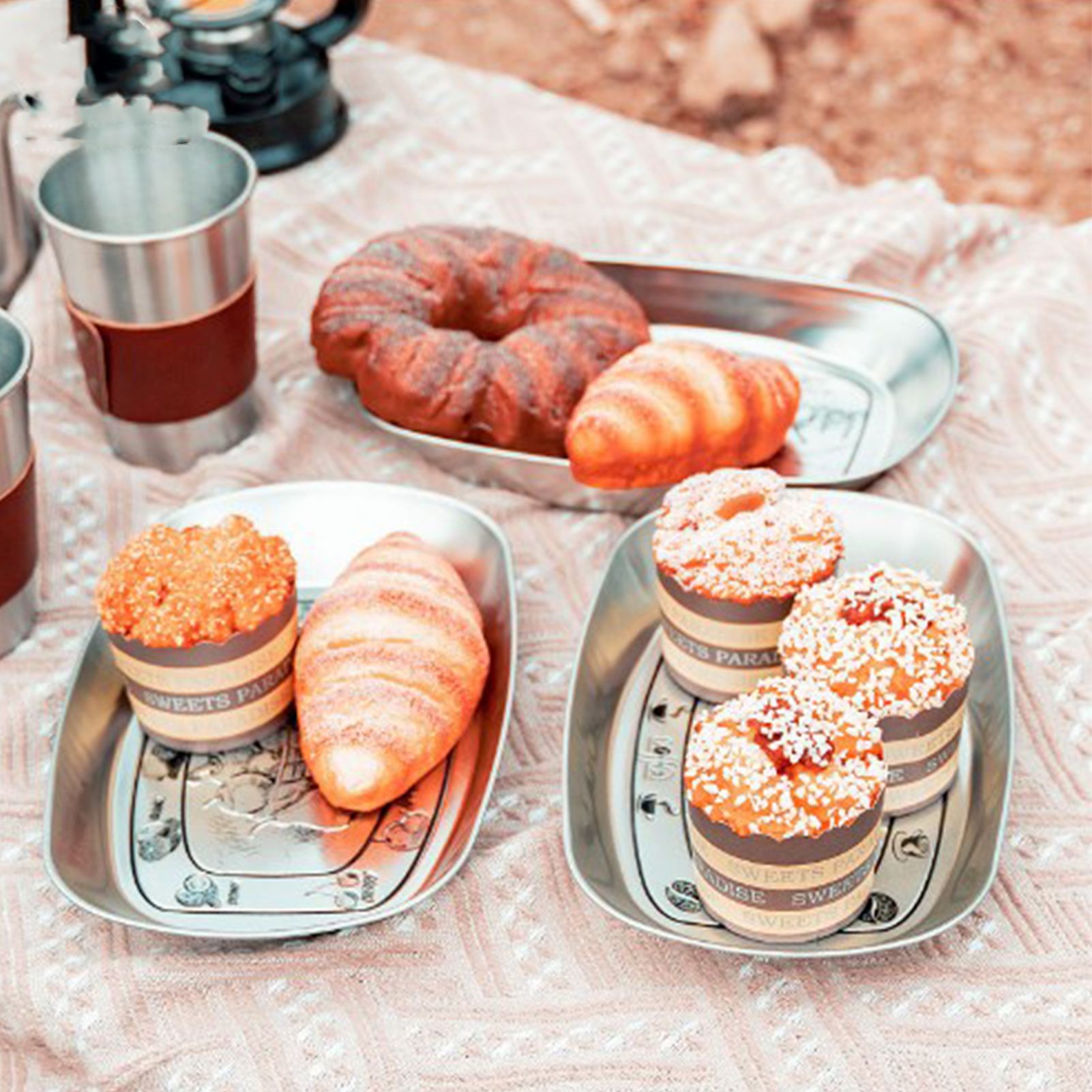 Camping Tinplate Outdoor Dinner Plate Multifunctional Kitchenware European Cutlery Portable Picnic Bowl Coffee Pattern - Image 7